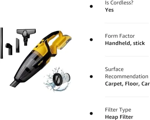 120W Cordless Handheld Vacuum Cleaner Compatible with DeWALT 20V/60V Max Battery for Pet Hair - Image 4