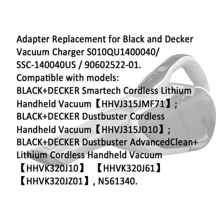 14V 400mA Adapter Charger for Black & Decker Dustbuster Handheld Vacuum Models HHVJ315 & HHVK320 - Image 2