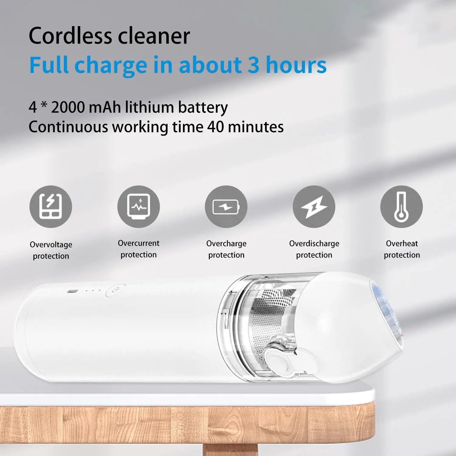 15000PA Cordless Handheld Vacuum Cleaner, Mini Portable Rechargeable with Stainless Steel HEPA Filters (White) - Image 3