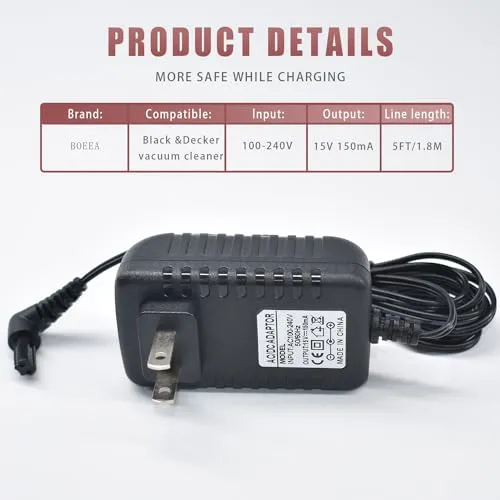 15V Charger for Black and Decker 90627870 Dustbuster Handheld Vacuum HHVI315JO42, Black Adapter - Image 4