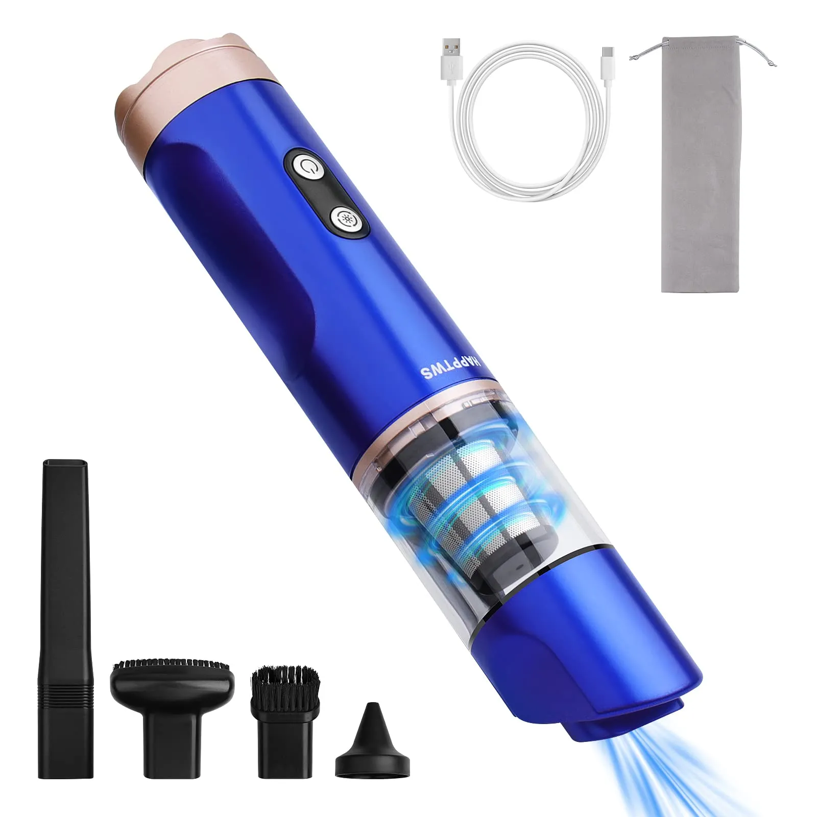 16000Pa Cordless Handheld Vacuum Cleaner - USB Rechargeable for Home, Car & Pet Hair - Blue