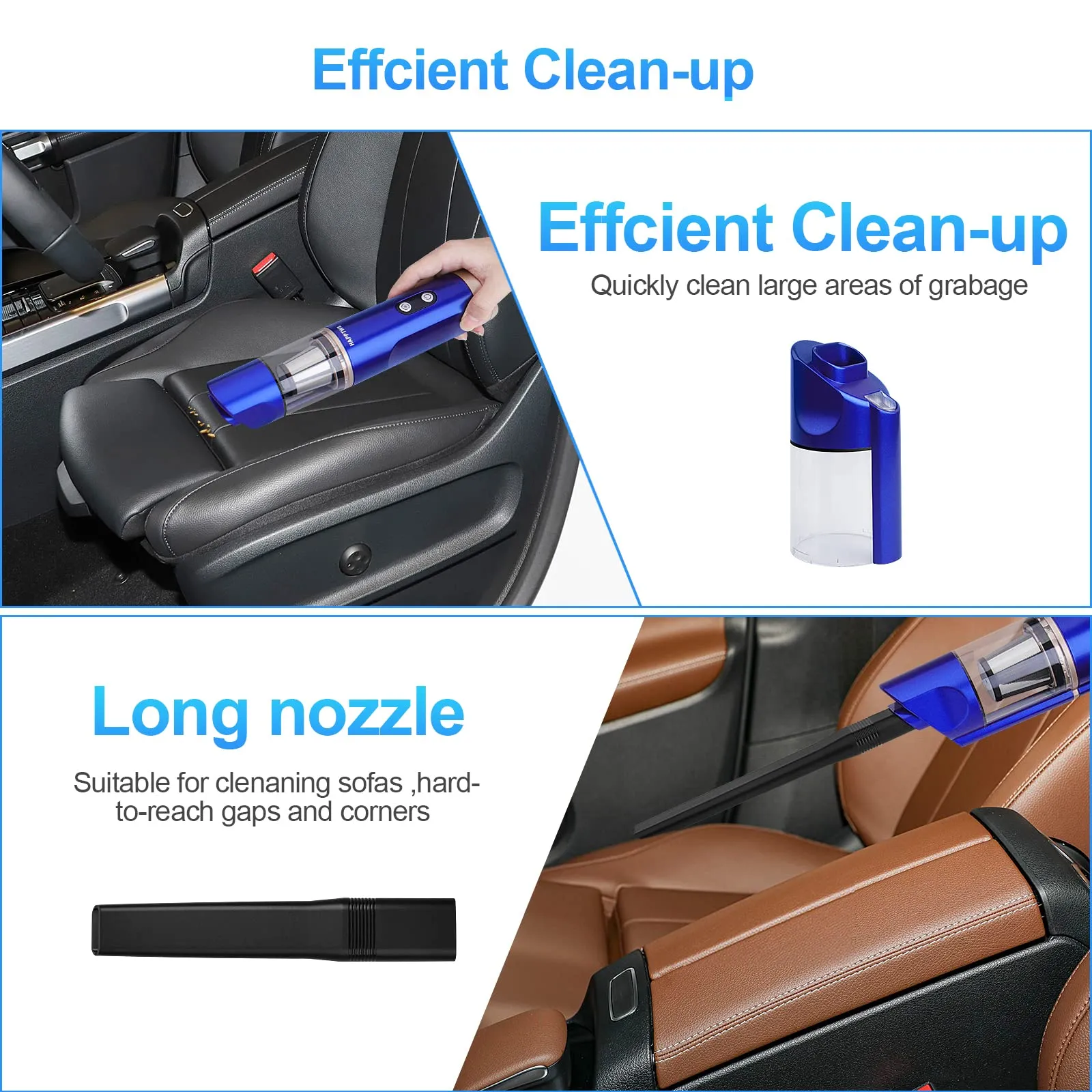 16000Pa Cordless Handheld Vacuum Cleaner - USB Rechargeable for Home, Car & Pet Hair - Blue - Image 4