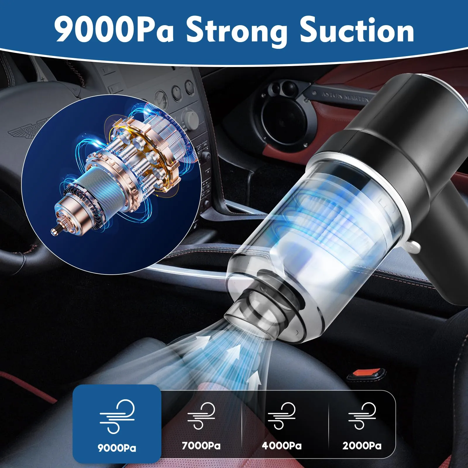 2-in-1 Wireless Handheld Car Vacuum Cleaner - 9000Pa Strong Suction, Type-C Fast Charging, Black - Image 3