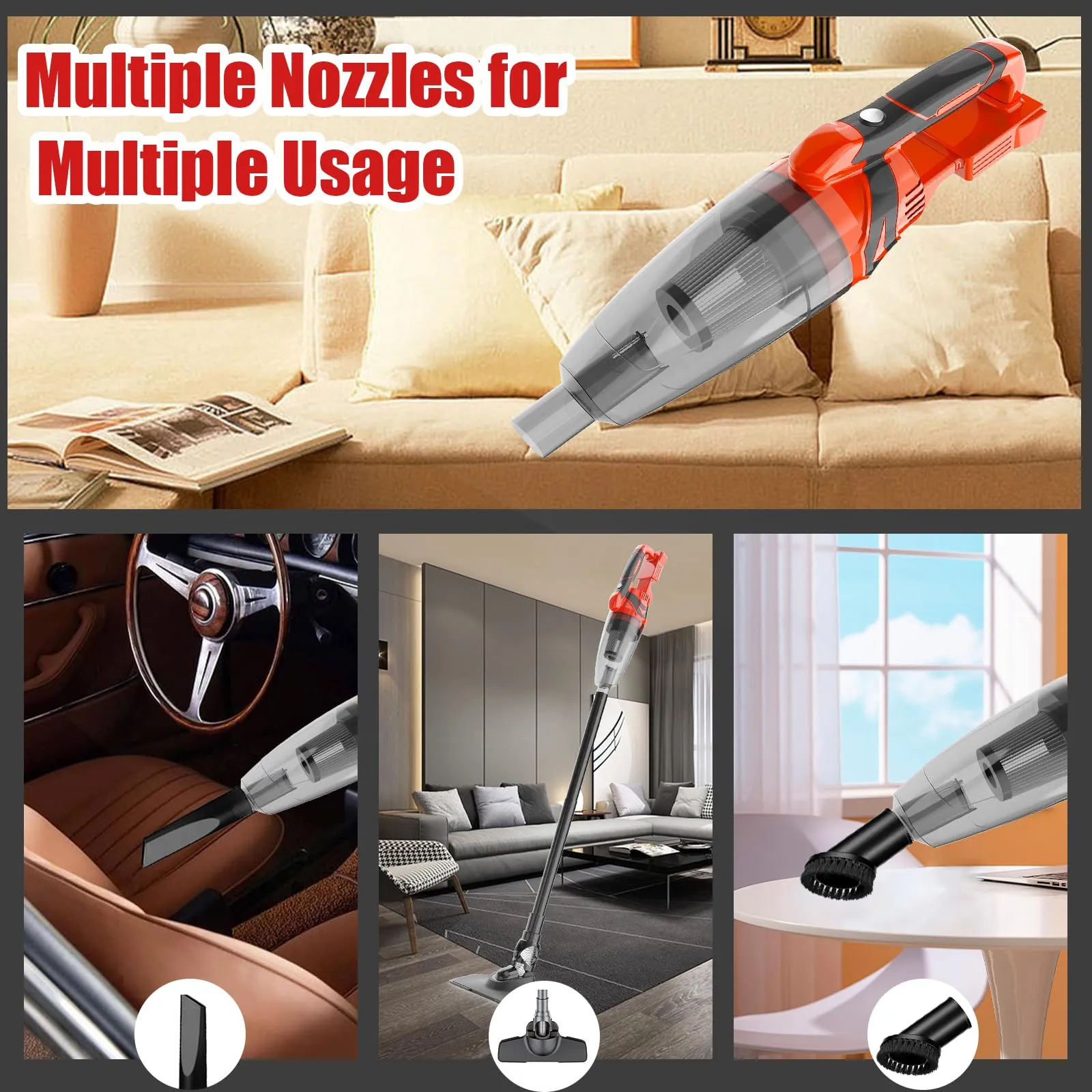 200W Cordless Handheld Vacuum for Milwaukee 18V Battery - Lightweight with 8kPa Suction for Home & Car - Image 4