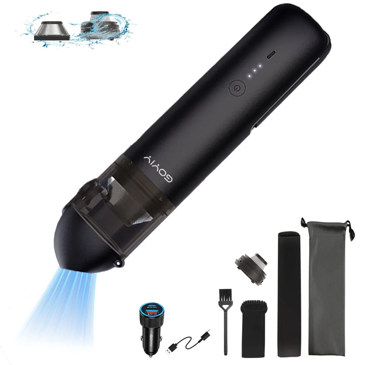 2 in 1 Car Vacuum Cleaner & Air Blower, Handheld Cordless 15000PA Suction, USB Charger (Black)