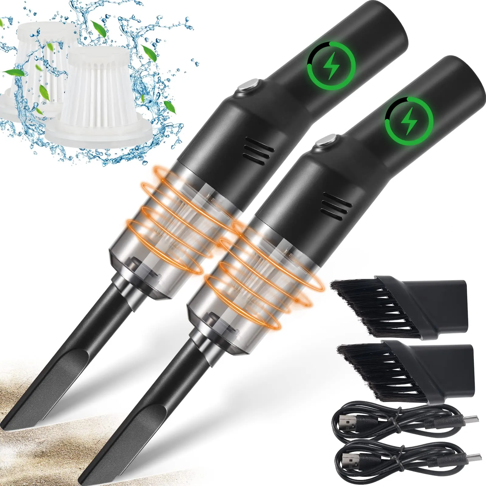 2 Pack Cordless Handheld Vacuum Cleaner for Insects & Dust - Mini, Rechargeable, Strong Suction, Black