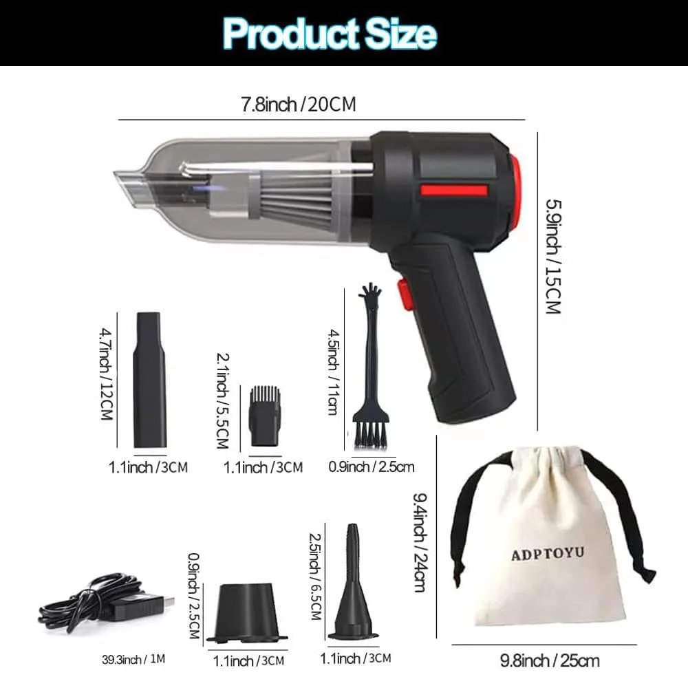 3-in-1 Cordless Handheld Vacuum Cleaner ADPTOYU with 9000PA Suction for Car, Office & Home - Image 7