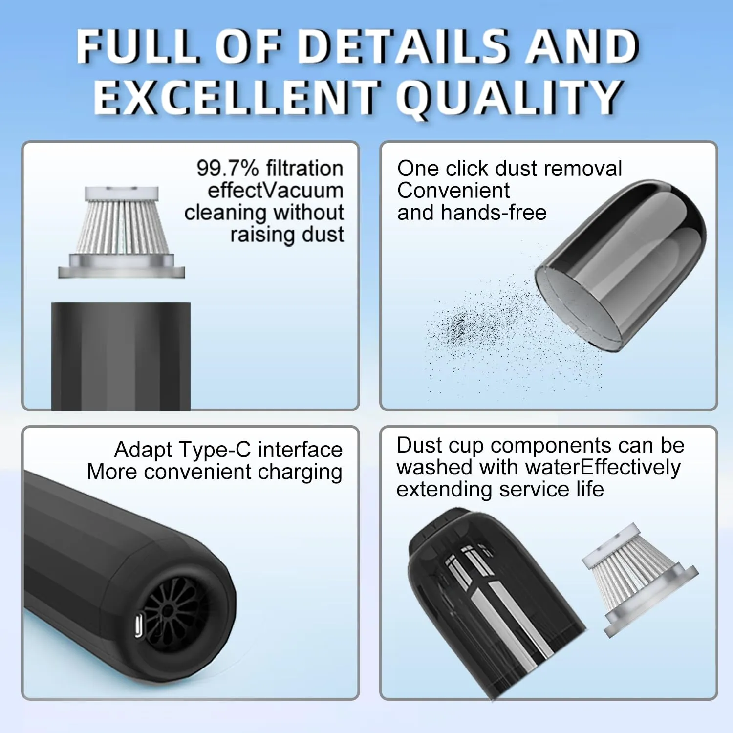 3-in-1 Handheld Vacuum Cleaner & Cordless Blower - Portable Air Duster & Vacuum Pump for Car, Pet Hair - Image 2