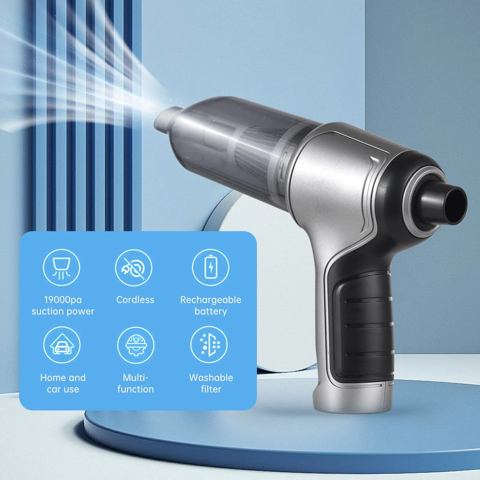 3 in 1 Cordless Vacuum Cleaner - 19000PA Brushless Motor, Portable Rechargeable Mini Vacuum for Home, Car & Pets - Image 2