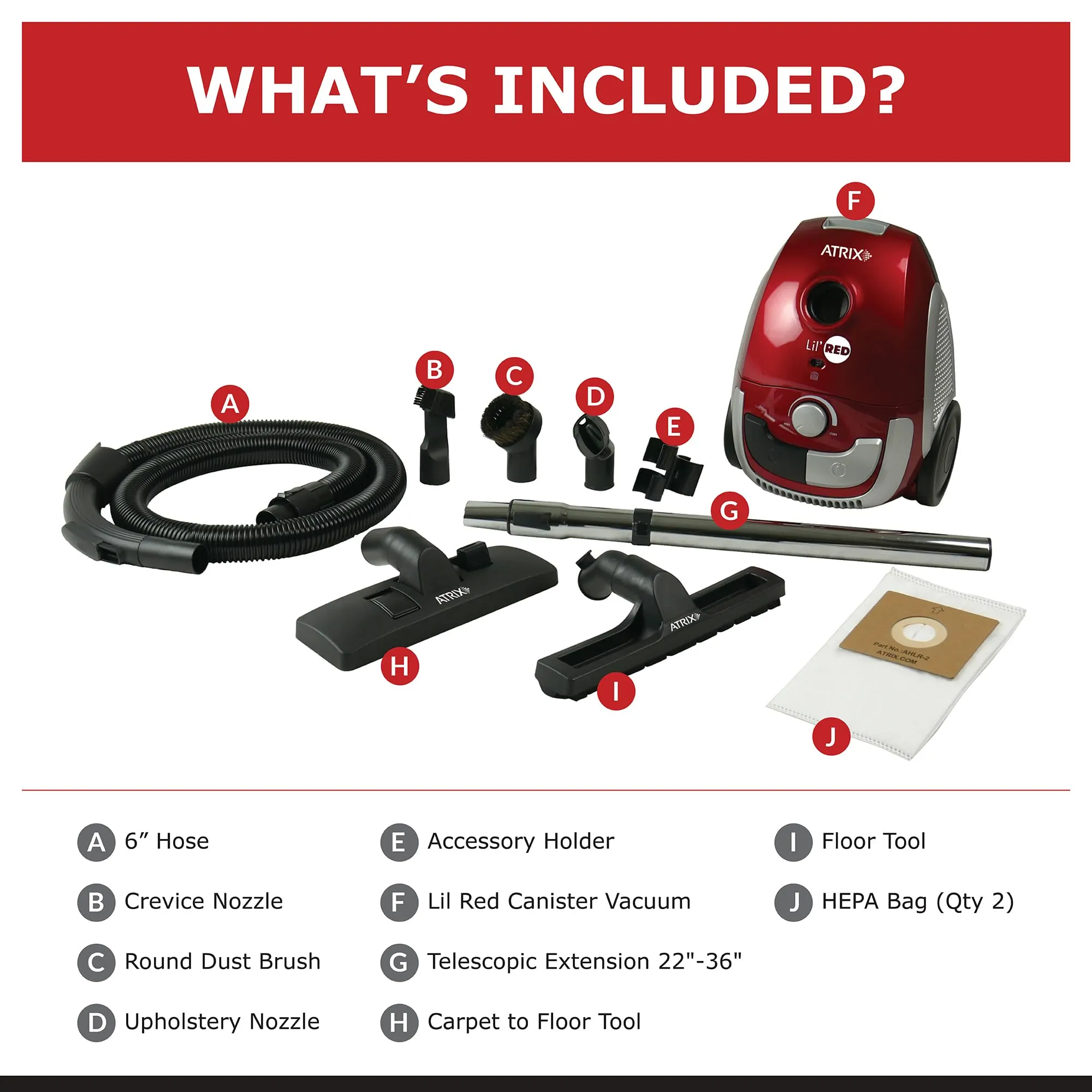 AHSC-1 Atrix Lil Red Portable Canister Vacuum with 2 Quart HEPA Filter and Variable Speed Motor - Image 2