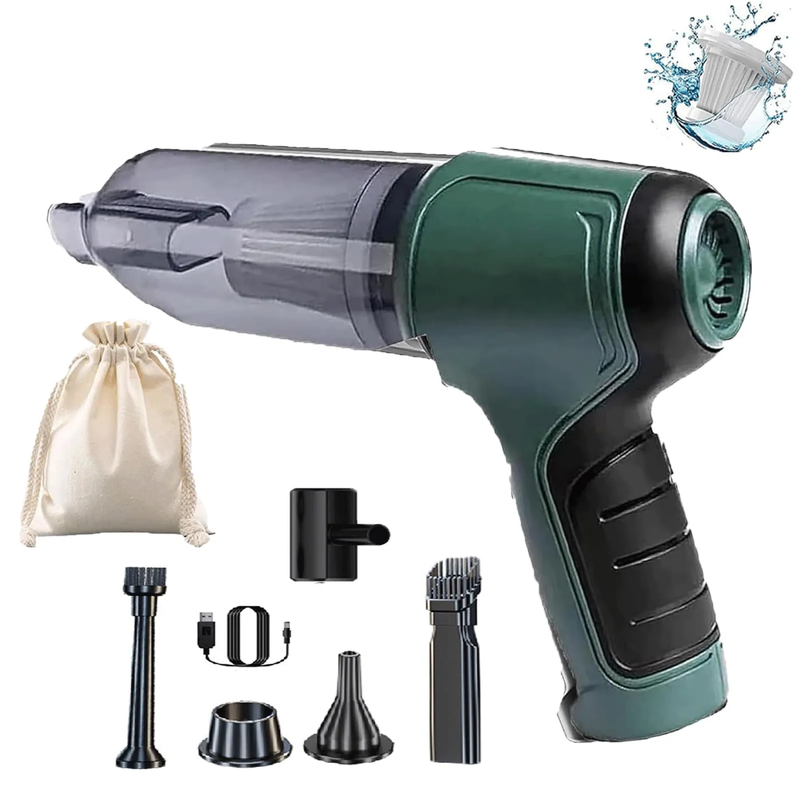 Airfy Pro 2 Car Vacuum Cleaner - 3-in-1 Powerful Suction, Fast Charging, Compact & Portable (Green)