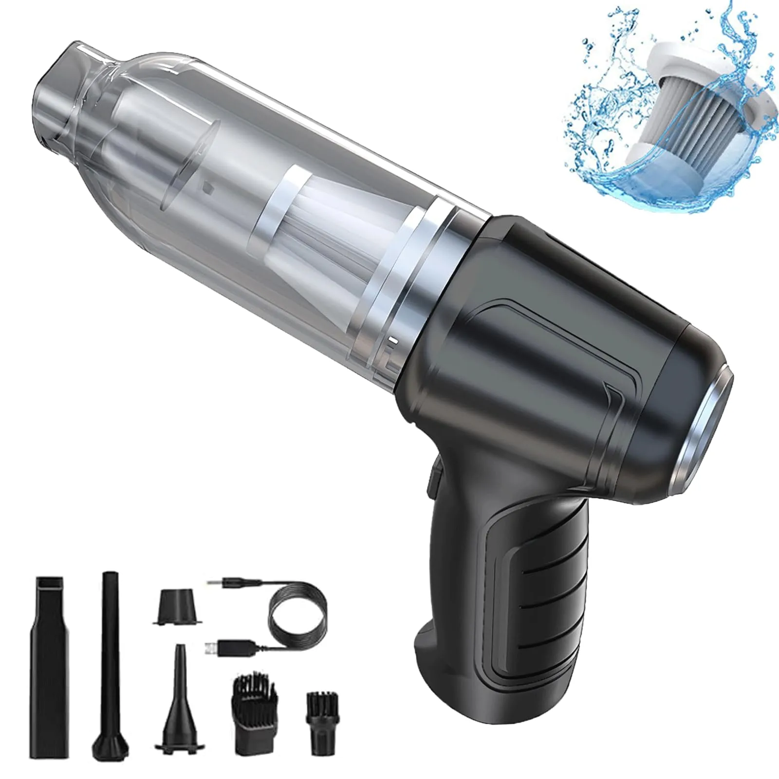 Airfy Pro Car Vacuum Cleaner - Rechargeable Handheld, 12000PA Suction, Low Noise, Black