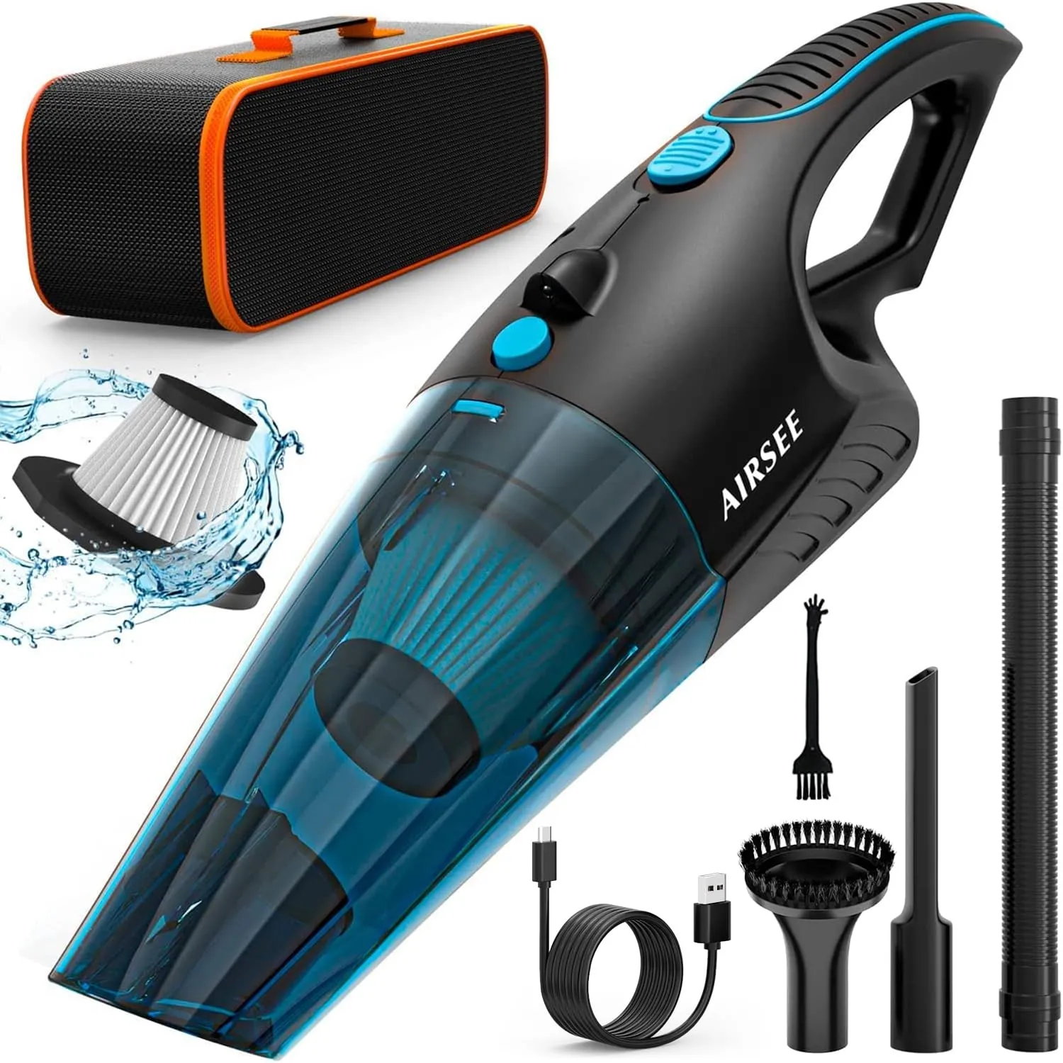 AIRSEE Handheld Vacuum, 13 KPA Cordless Mini Vacuum Cleaner with LED Light & 600ml Dust Cup