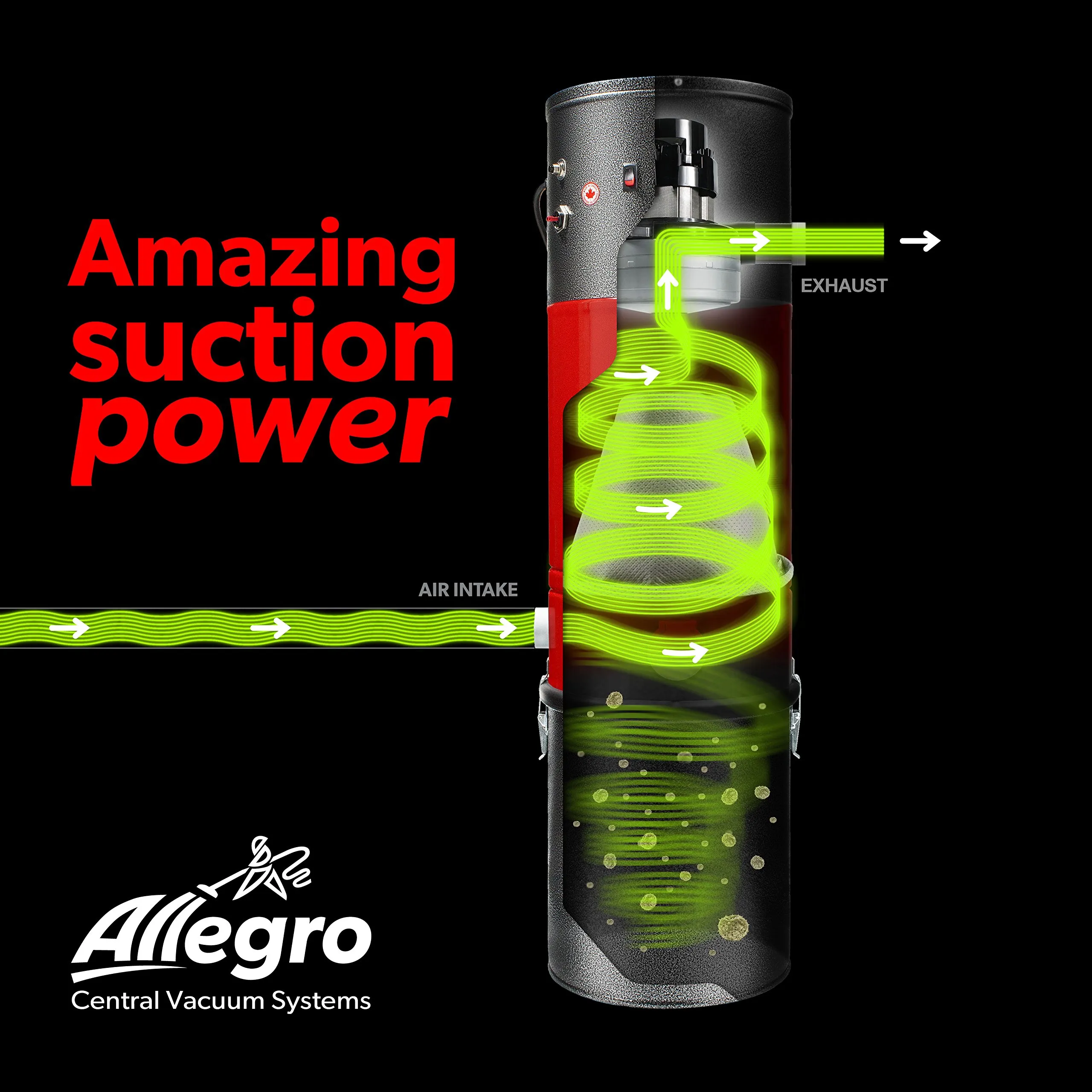 Allegro MU4200 Classic Central Vacuum Power Unit for 3,000 Sq Ft Homes - Red, Made in Canada - Image 3