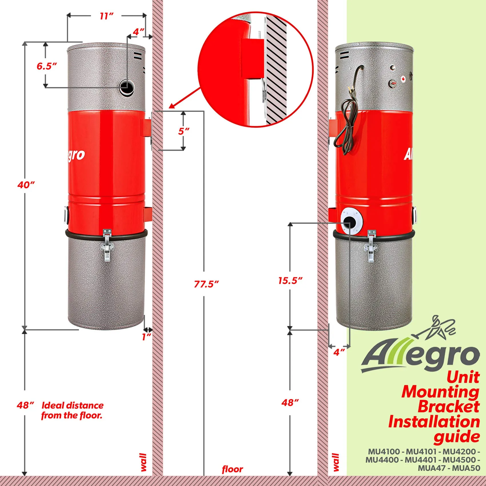 Allegro MU4200 Classic Central Vacuum Power Unit for 3,000 Sq Ft Homes - Red, Made in Canada - Image 8