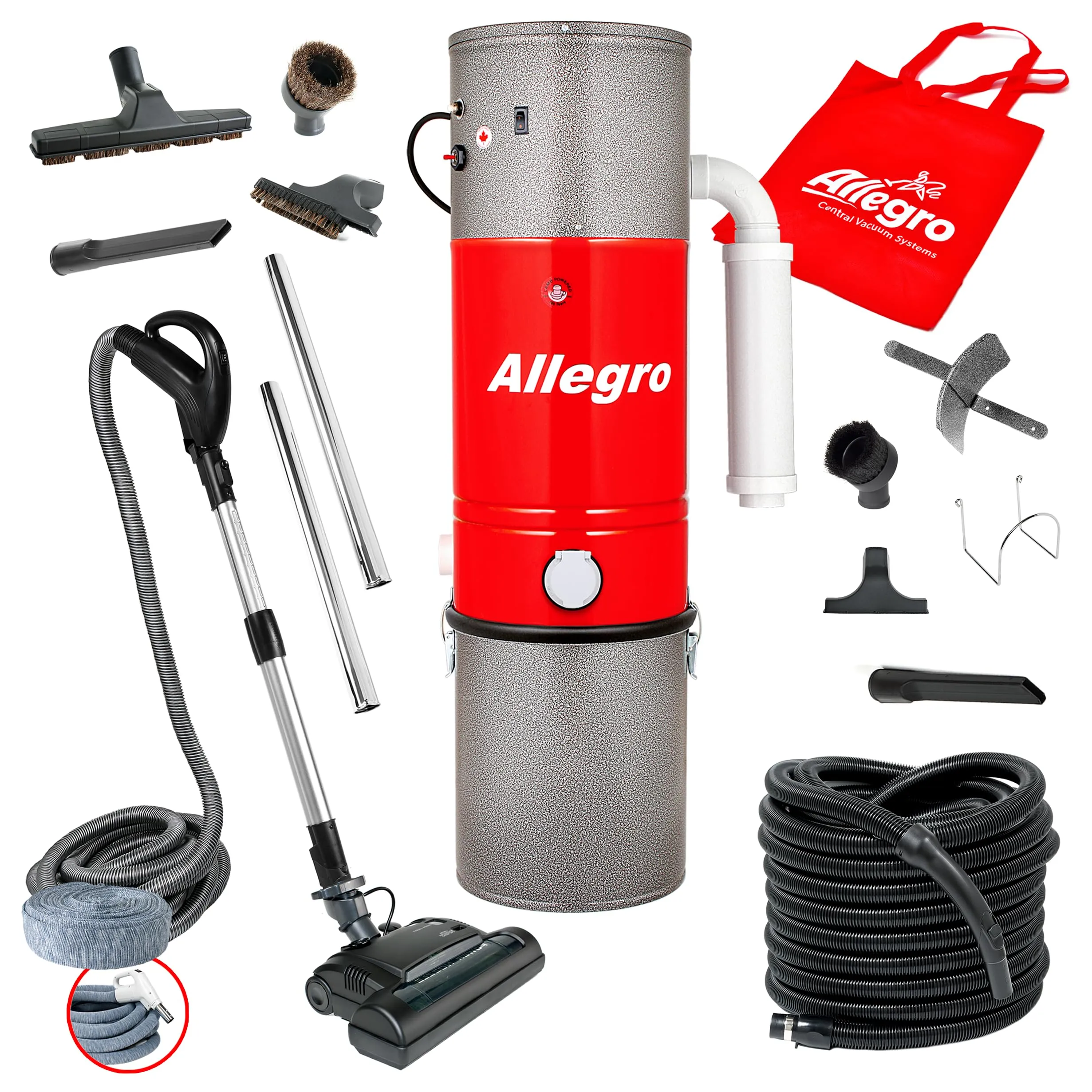 Allegro MU4500 Champion Central Vacuum System for 6,000 Sq Ft Homes with 30 Ft Electric Hose Kit