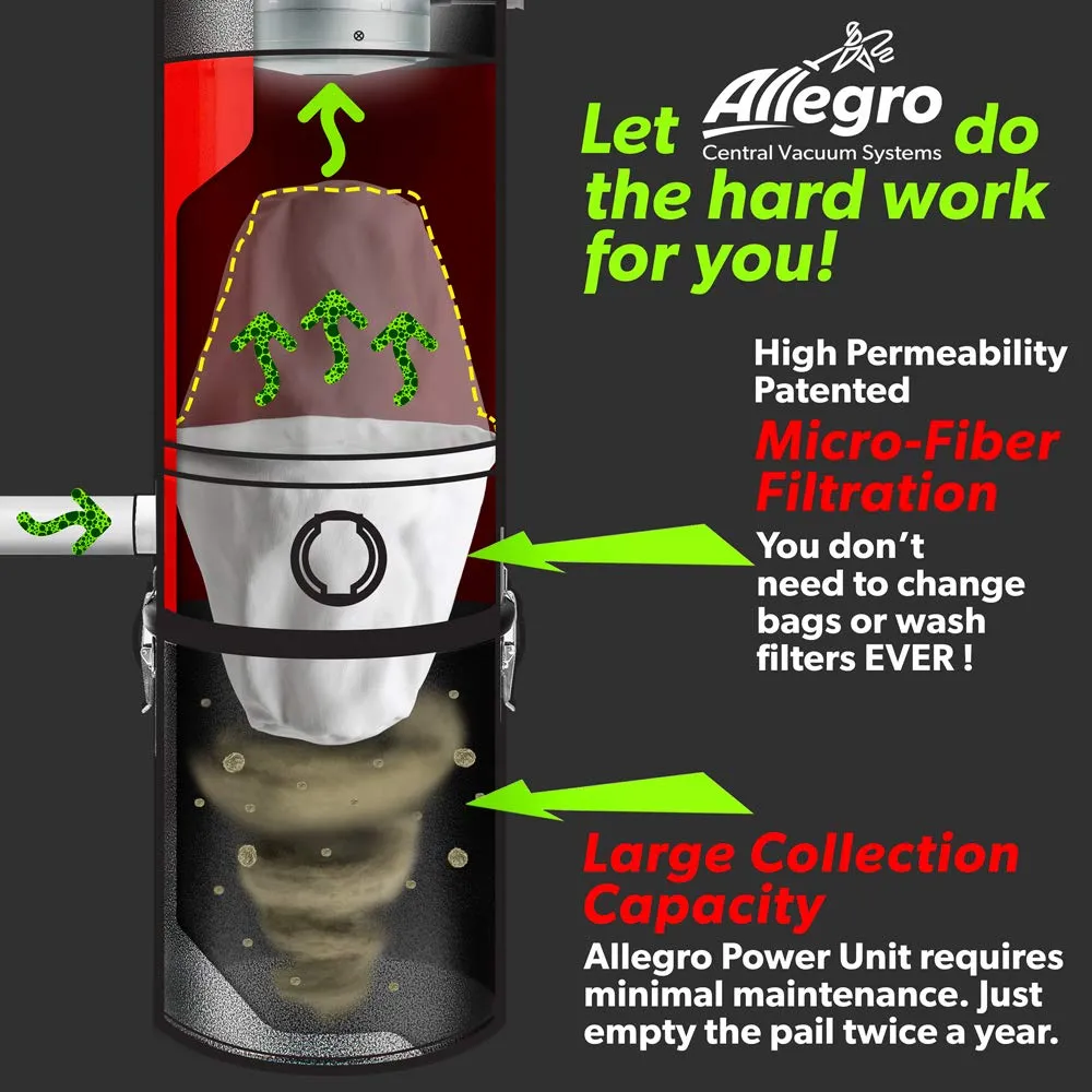 Allegro MU4500 Champion Central Vacuum System for 6,000 Sq Ft Homes with 30 Ft Electric Hose Kit - Image 9