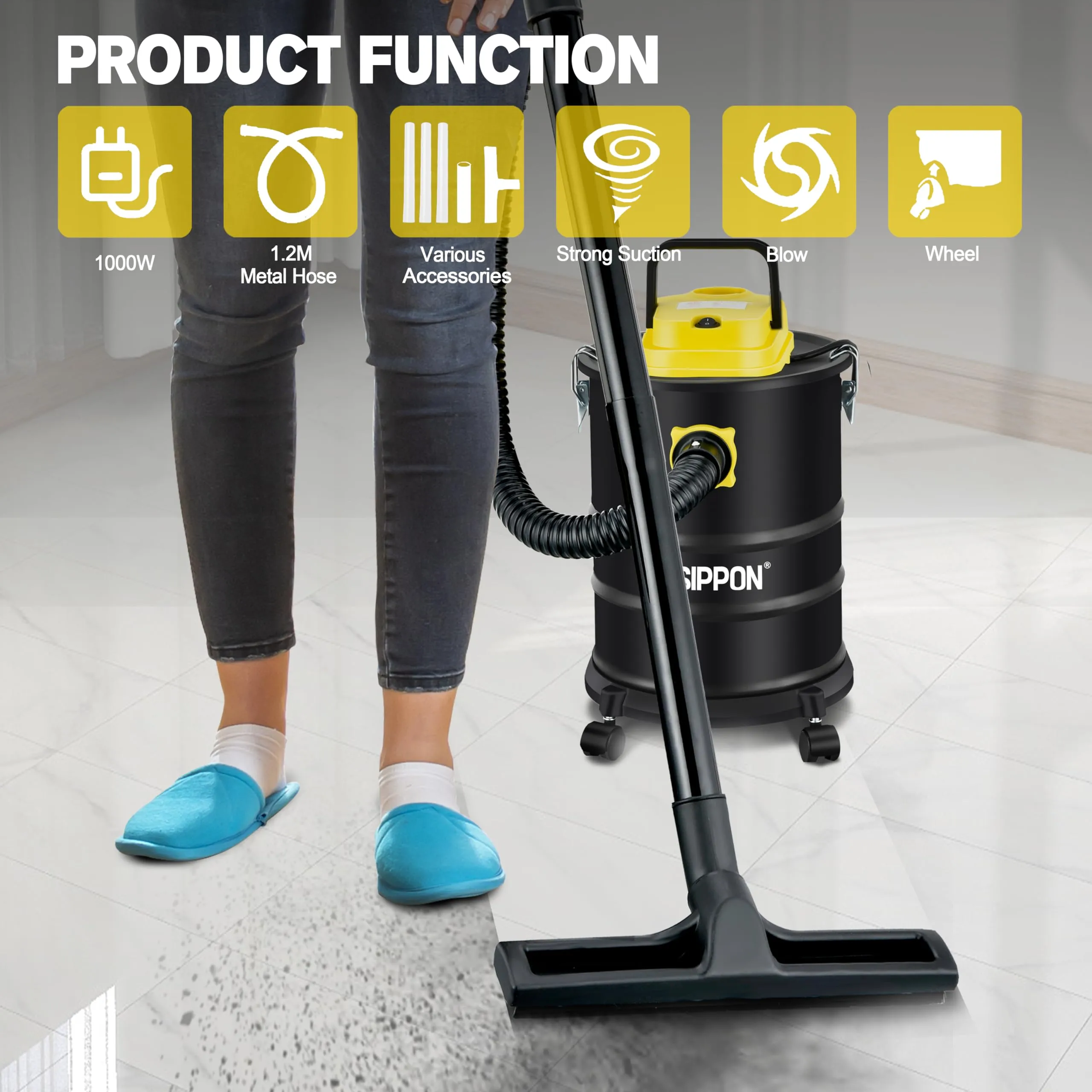 Ash Vacuum Cleaner 4 Gallon with Wheeled Base & 1000W Suction Power for Pellet Stoves & Fireplaces - Image 3