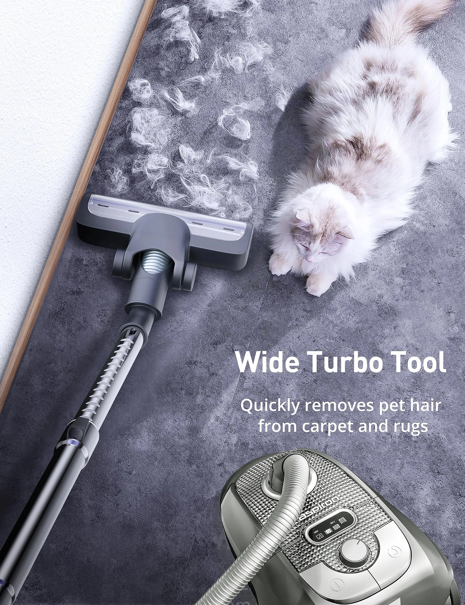 Aspiron 1300W Bagged Canister Vacuum Cleaner with Turbo Brush, H13 HEPA Filter, 5 Tools, Grey - Image 7