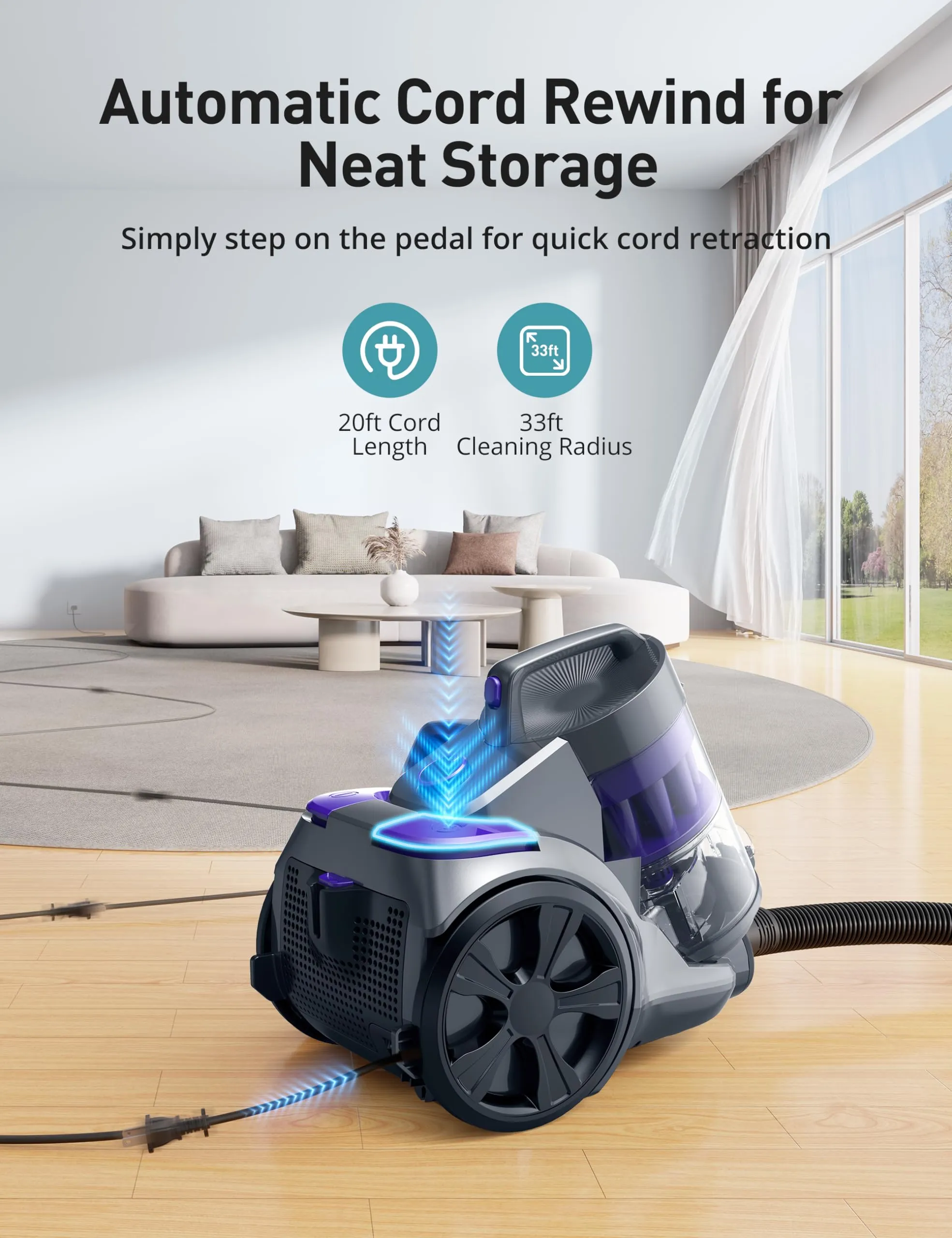 Aspiron 1400W Bagless Vacuum Cleaner with HEPA Filters, 3.5QT Dust Cup, Tools for Pet Hair - Image 5