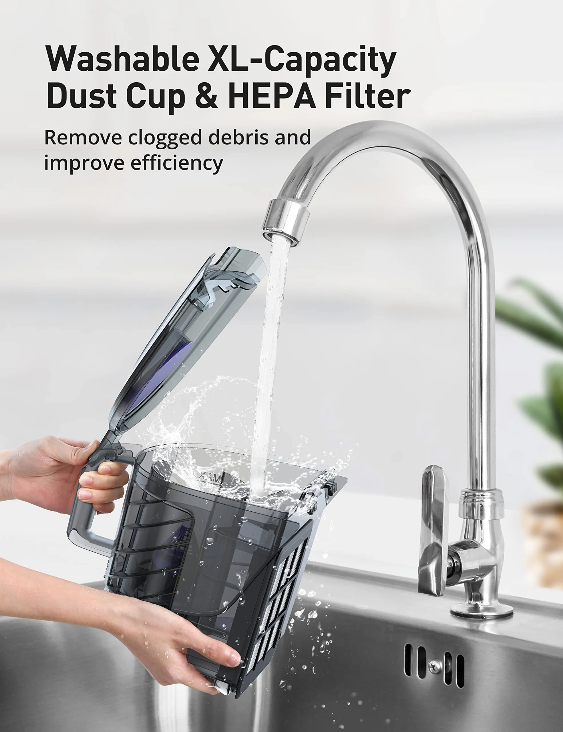 Aspiron Canister Vacuum Cleaner - Lightweight Bagless with HEPA Filter, 3.7QT Dust Cup, Silver - Image 7