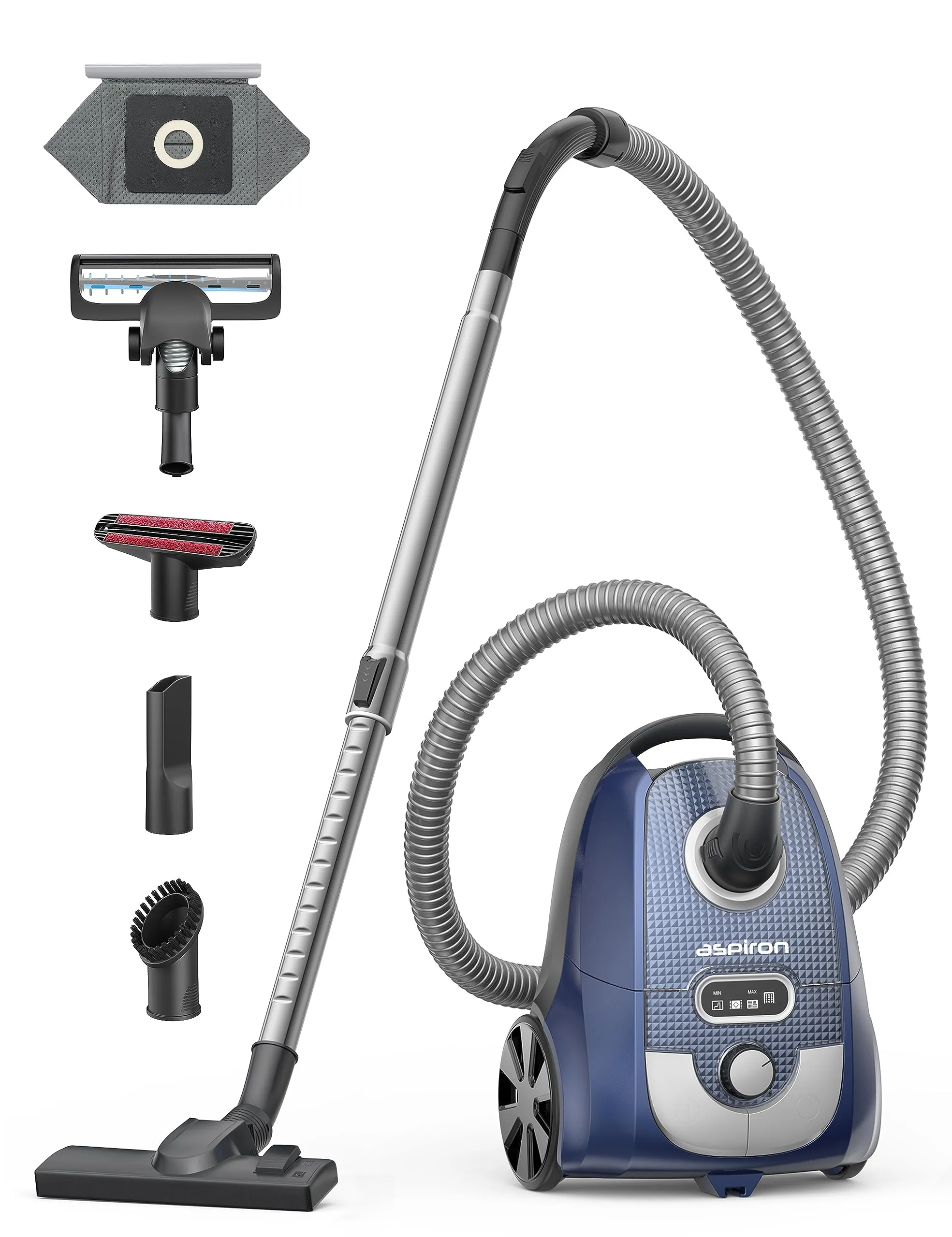 Aspiron Canister Vacuum Cleaner 1300W with Turbo Brush and H13 HEPA Filter for Pet Hair, Blue
