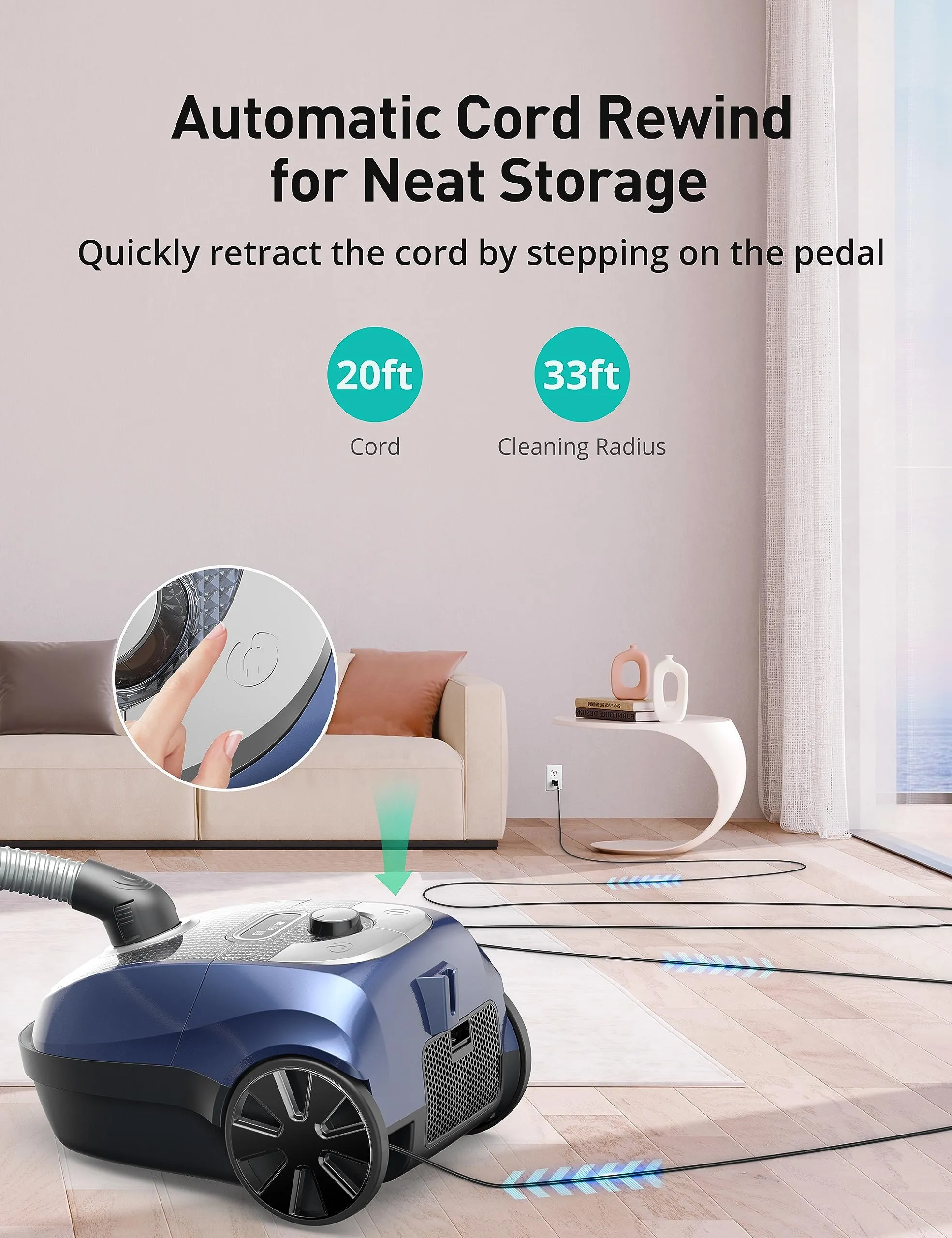 Aspiron Canister Vacuum Cleaner 1300W with Turbo Brush and H13 HEPA Filter for Pet Hair, Blue - Image 5