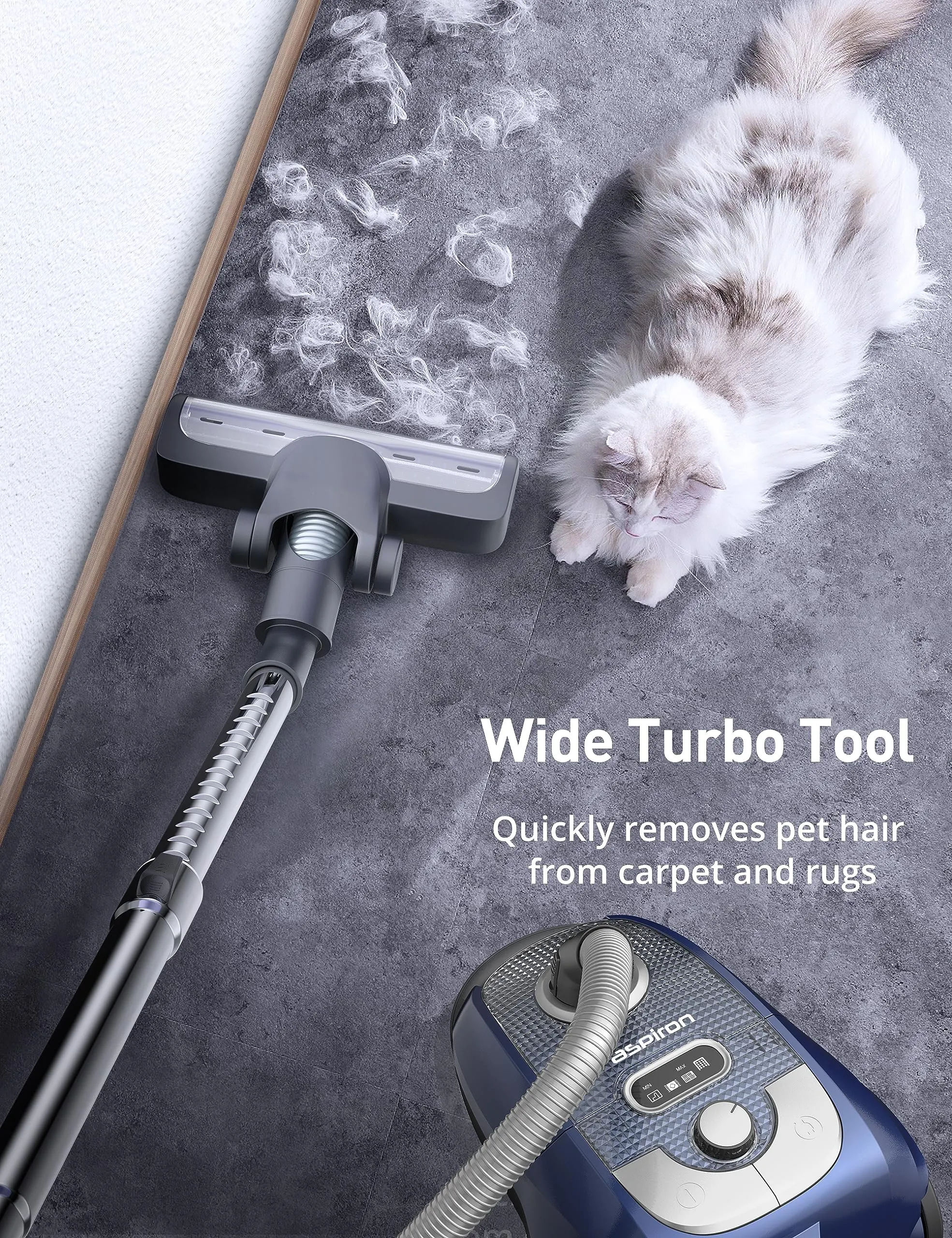 Aspiron Canister Vacuum Cleaner 1300W with Turbo Brush and H13 HEPA Filter for Pet Hair, Blue - Image 7