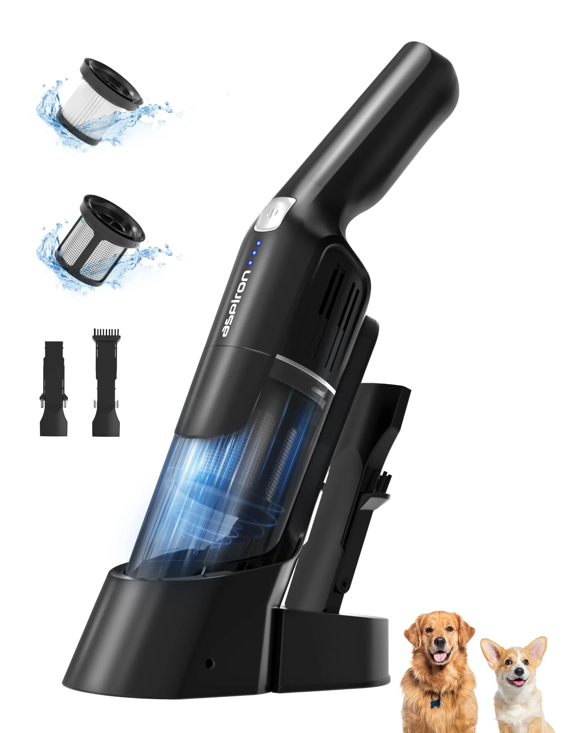 Aspiron Cordless Handheld Vacuum 15KPA - Powerful, Lightweight, Rechargeable, 2-in-1 Tool