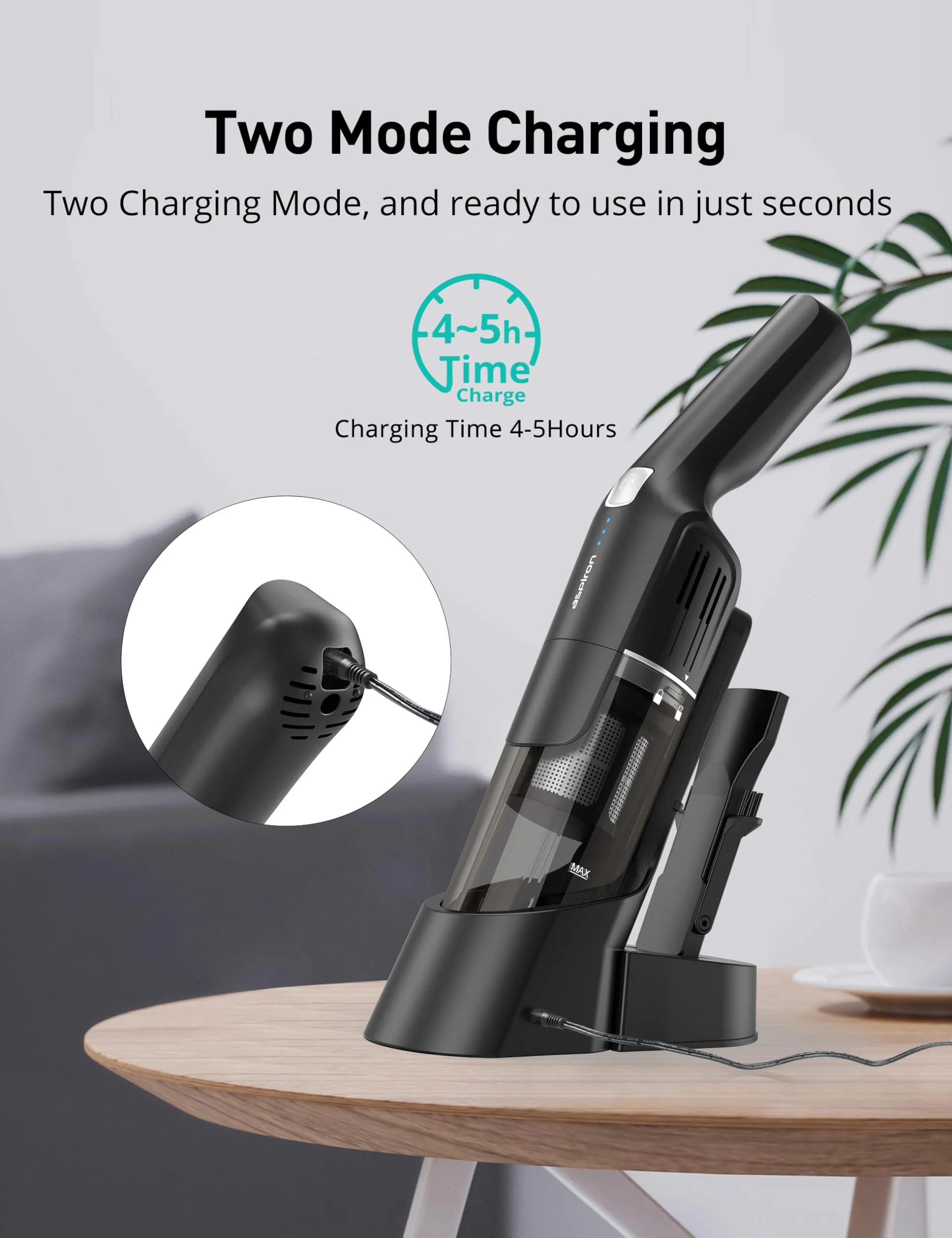 Aspiron Cordless Handheld Vacuum 15KPA - Powerful, Lightweight, Rechargeable, 2-in-1 Tool - Image 3