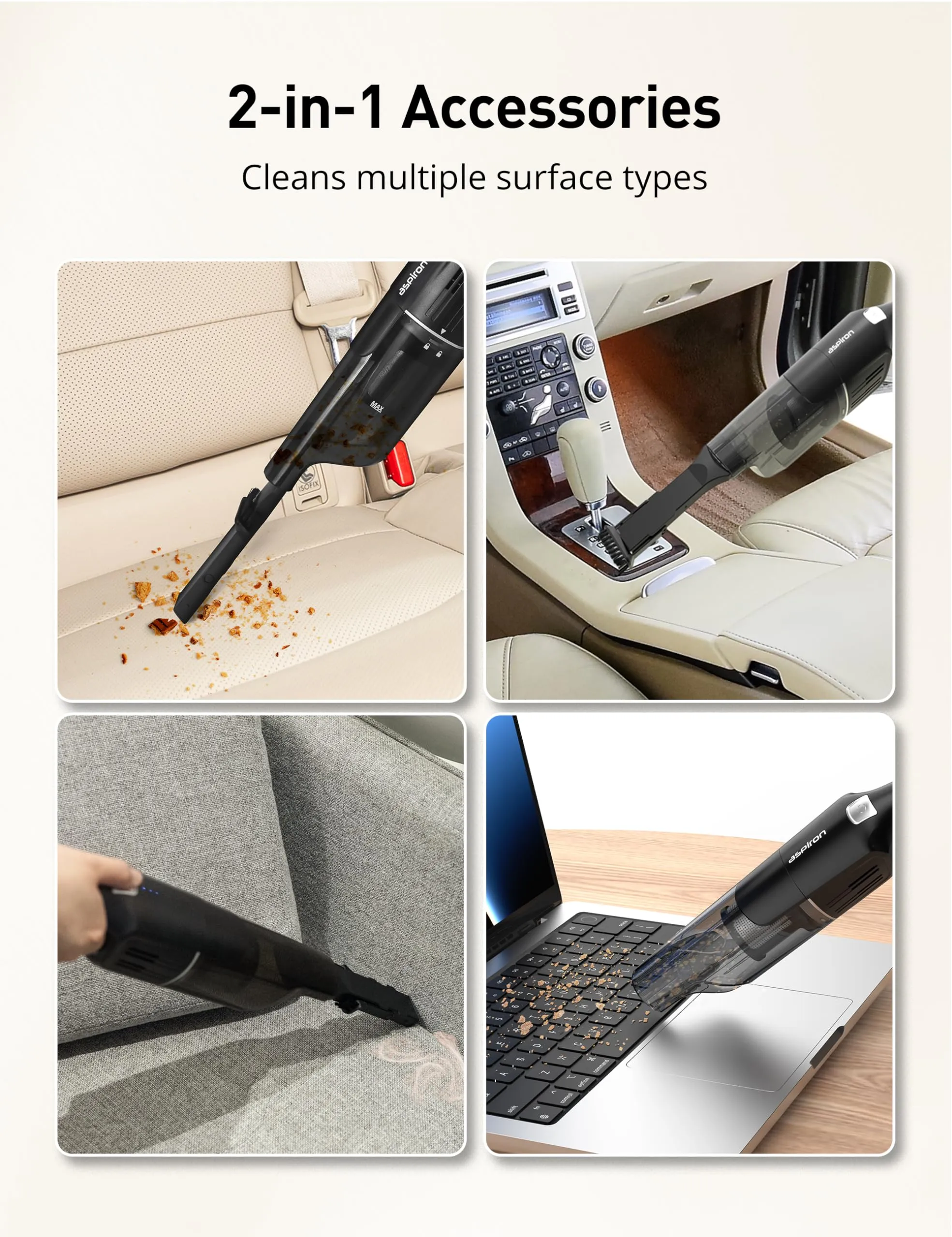 Aspiron Cordless Handheld Vacuum 15KPA - Powerful, Lightweight, Rechargeable, 2-in-1 Tool - Image 4