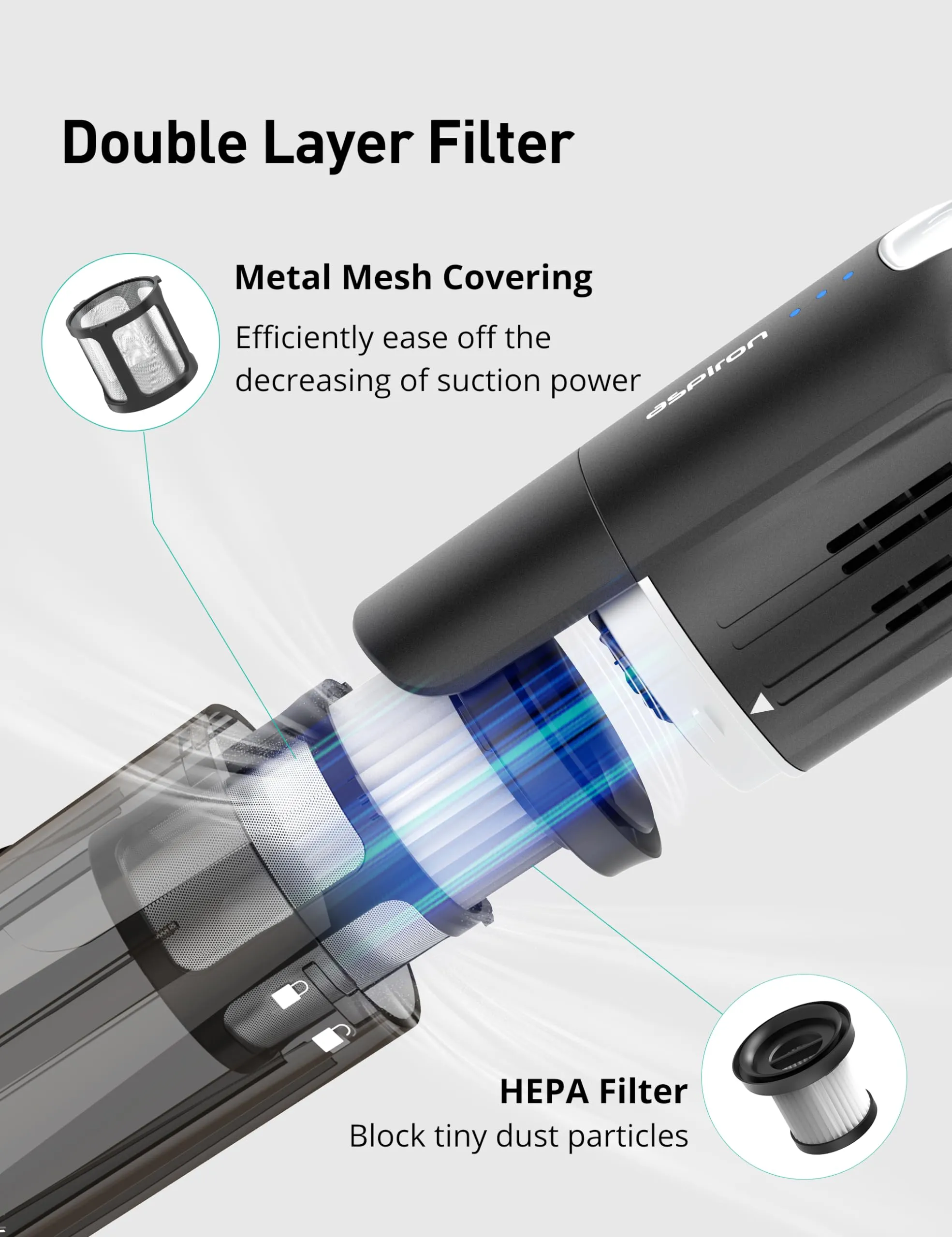Aspiron Cordless Handheld Vacuum 15KPA - Powerful, Lightweight, Rechargeable, 2-in-1 Tool - Image 5