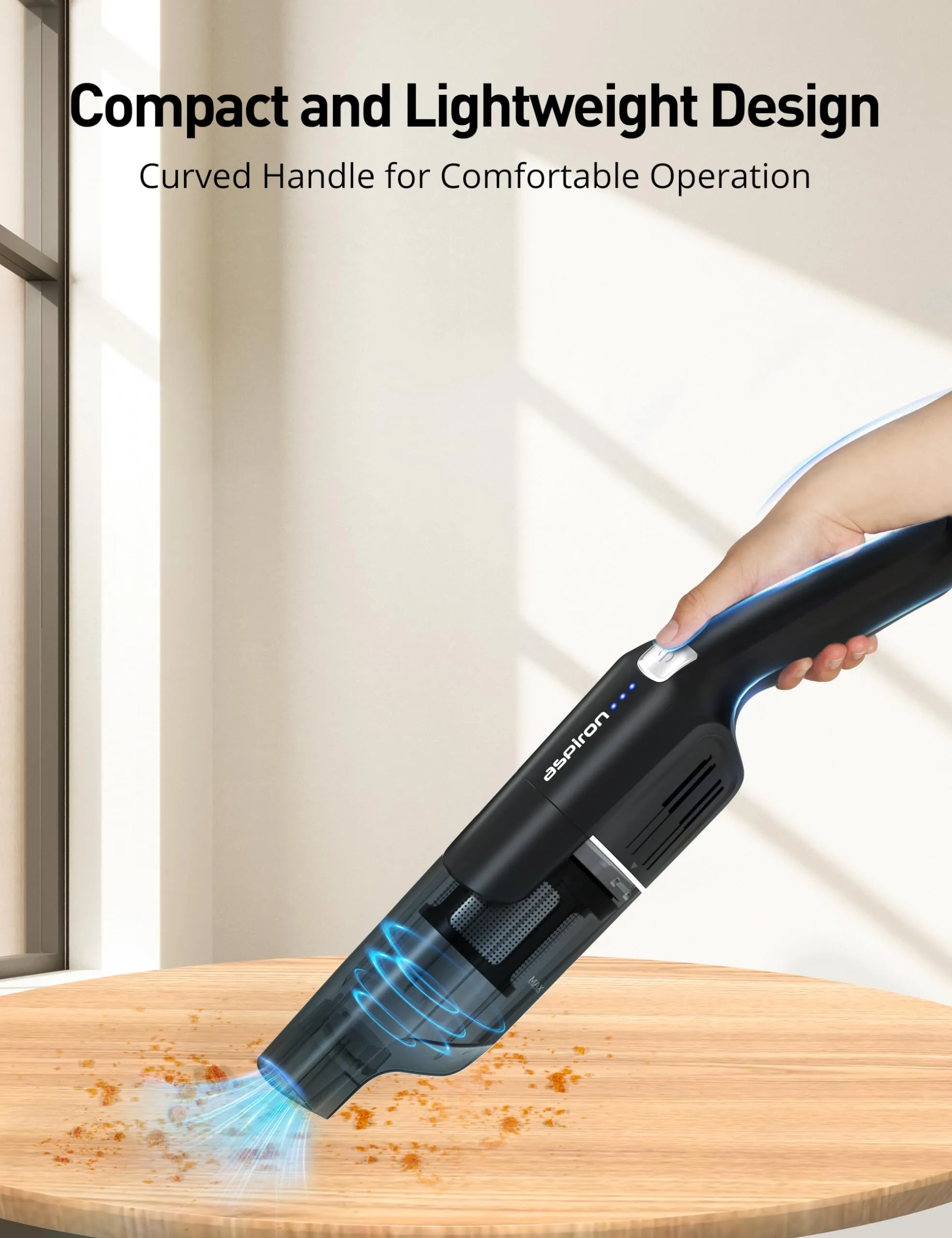Aspiron Cordless Handheld Vacuum 15KPA - Powerful, Lightweight, Rechargeable, 2-in-1 Tool - Image 7