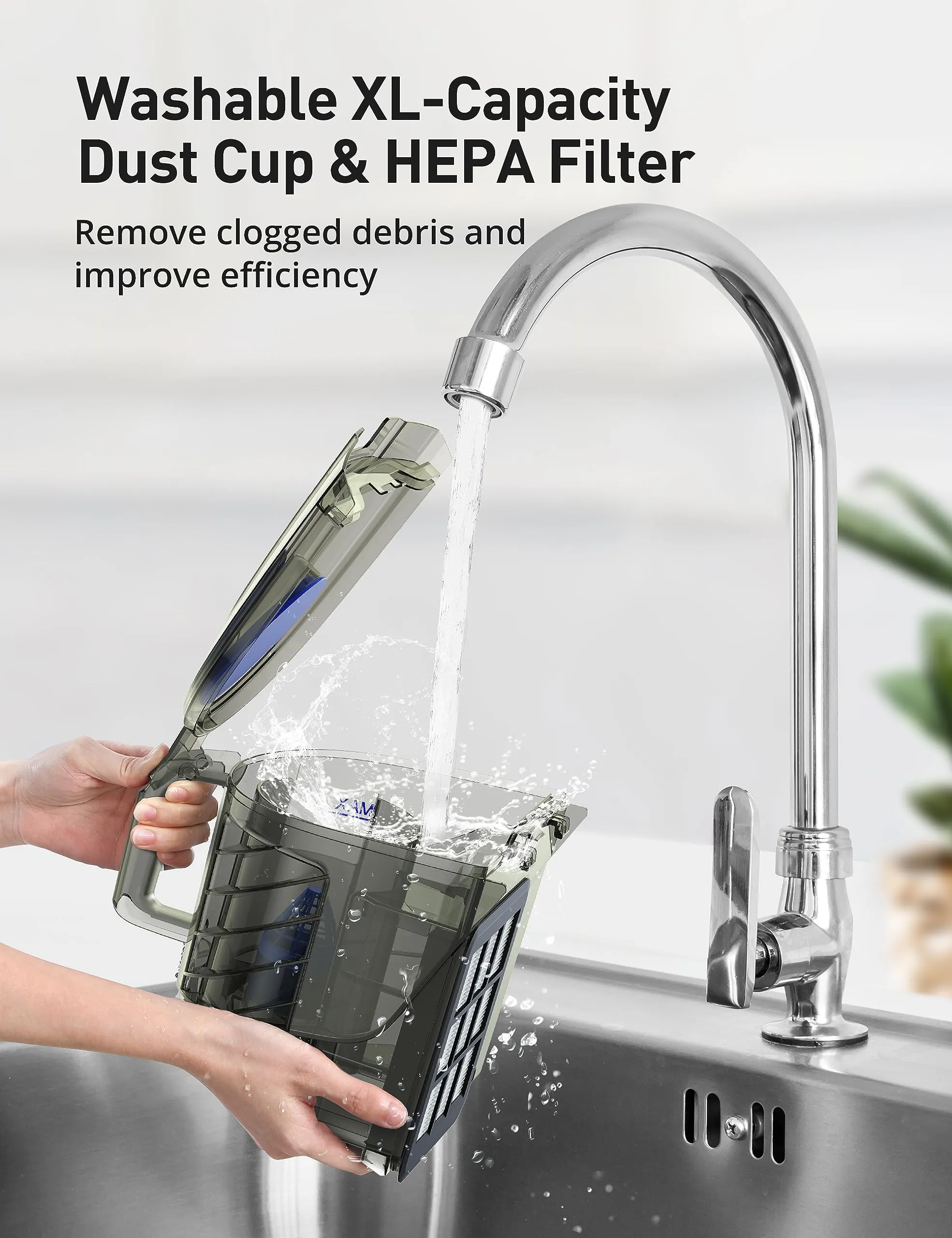 Aspiron Upgraded Canister Vacuum Cleaner, 1200W Bagless, 3.7Qt Capacity, HEPA Filter, Blue - Image 6