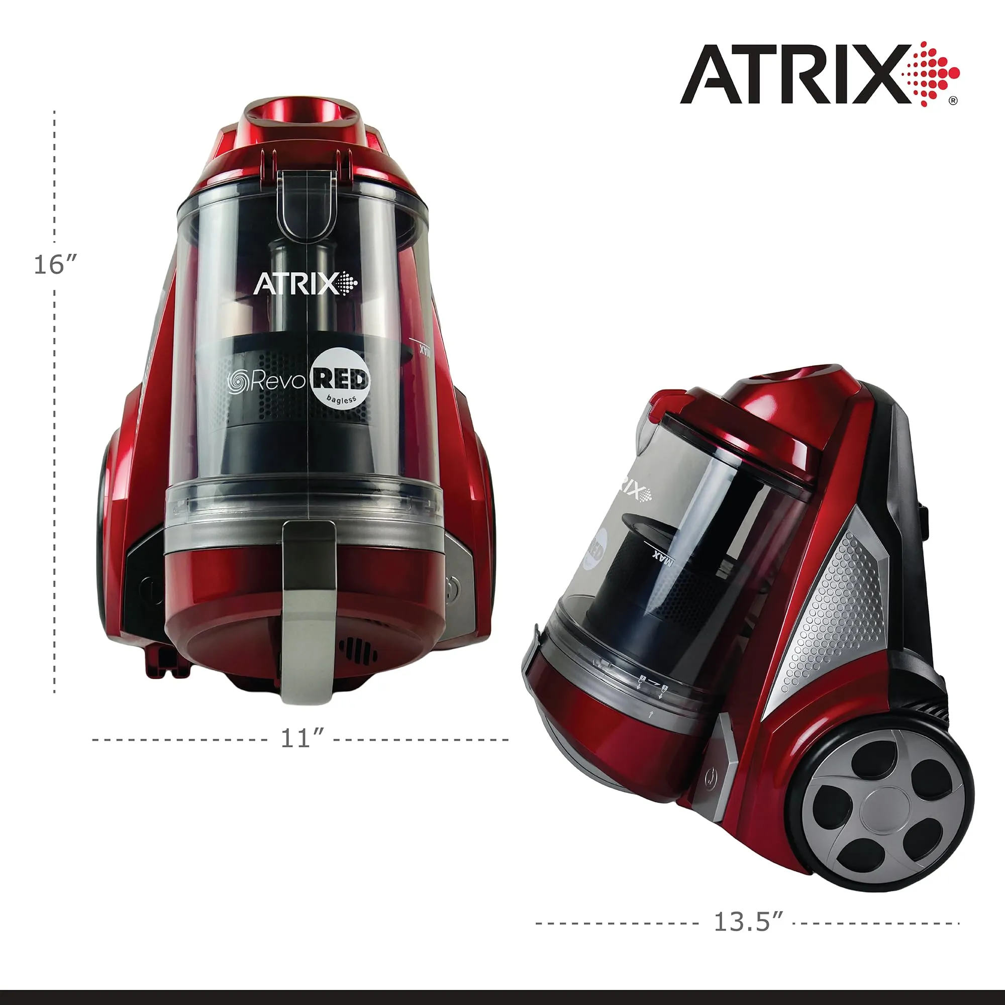 Atrix AHC-RR Revo Red Bagless HEPA 3-Quart Canister Vacuum with Variable Speed Motor - Image 4