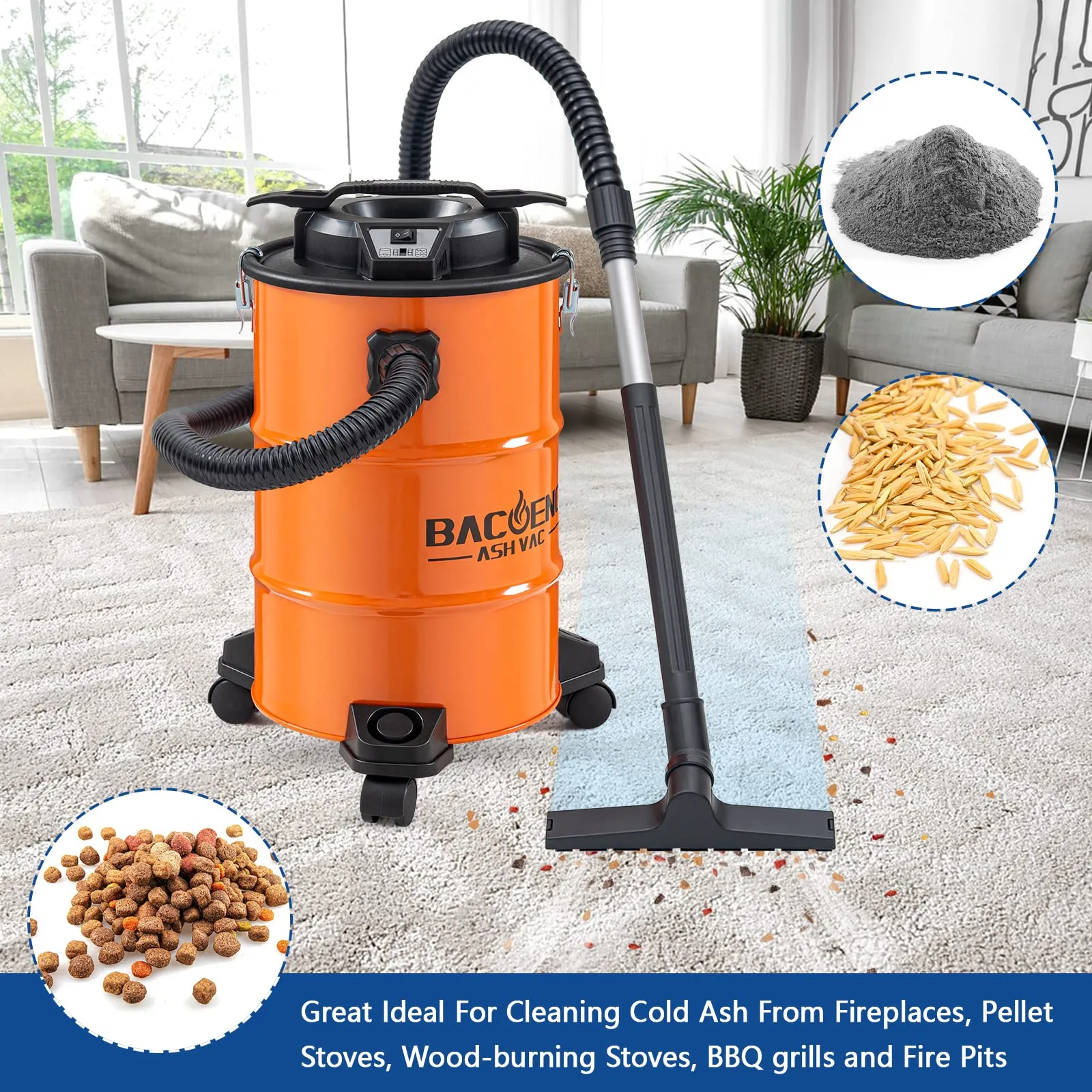 BACOENG 5.3-Gallon Ash Vacuum with 10 Amp Powerful Suction, HEPA Filter & 5FT Metal Hose 6 BACOENG 5.3-Gallon Ash Vacuum with 10 Amp Powerful Suction, HEPA Filter & 5FT Metal Hose - Image 6