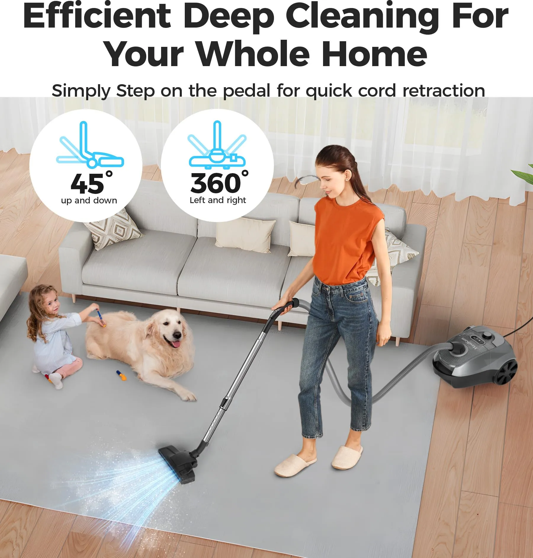 Bagged Canister Vacuum Cleaner, 1300W/25Kpa, Lightweight, 4 Tools, 6 Bags, Ideal for Hard Floors & Carpets - Image 8