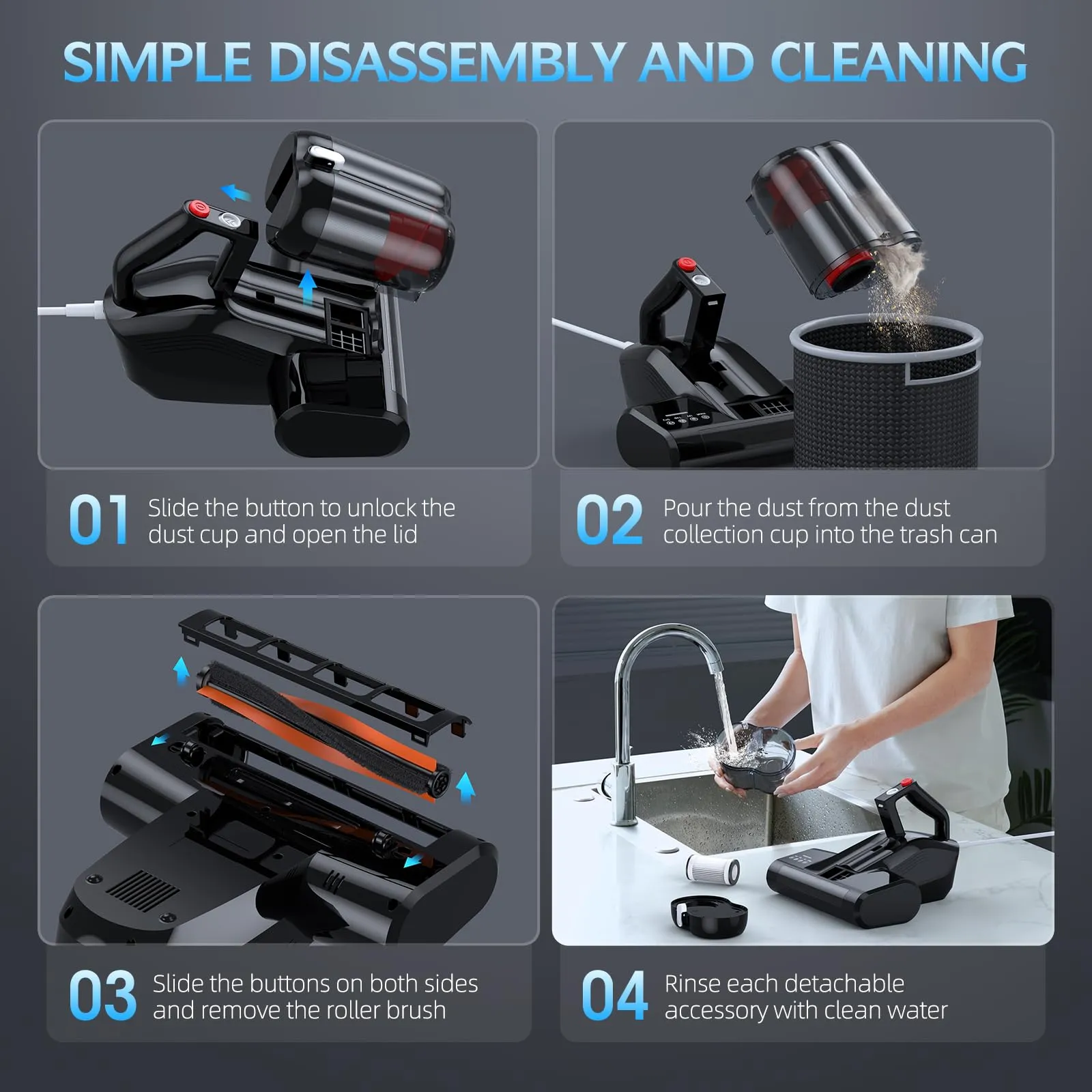 Bed Vacuum Cleaner with 16Kpa Suction, 253.7nm UV-C Light, HEPA Filter, 600W Corded (Ultra-UVC-K16) - Image 7