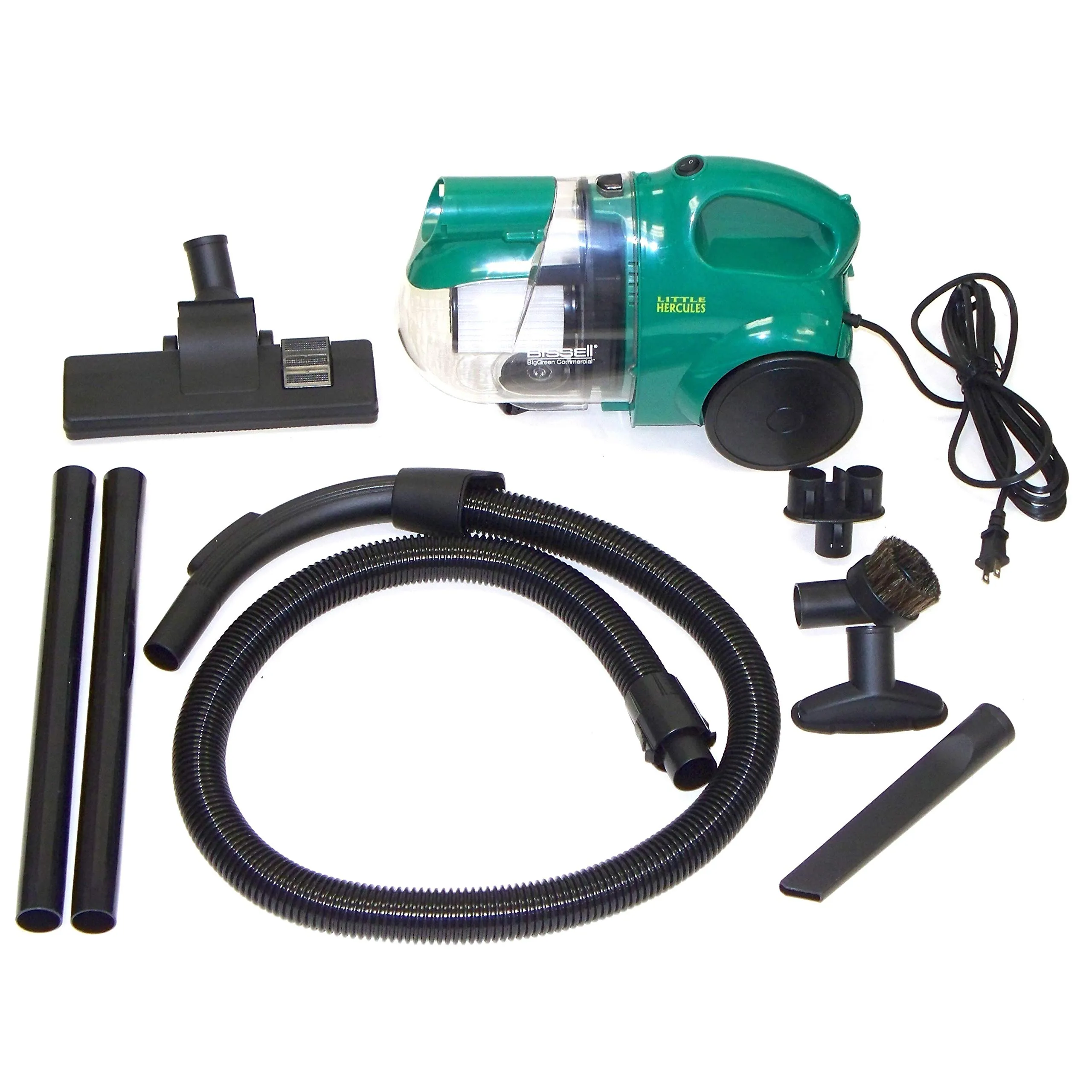 Bissell Little Hercules Canister Vacuum - Corded, Green, 5ft Hose, 2-in-1 Tool, 15ft Cord