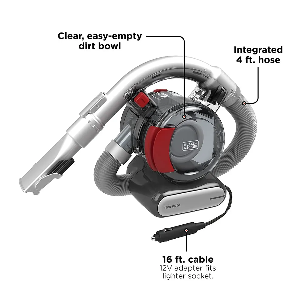BLACK+DECKER 12V Flexi Automotive Vacuum - Compact Corded Handheld with Flexible Hose & Tools - Image 2