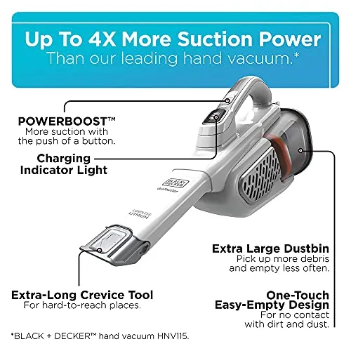 BLACK+DECKER AdvancedClean+ Cordless Handheld Vacuum, 4X Suction Power, White, Extra Long Crevice Tool - Image 2