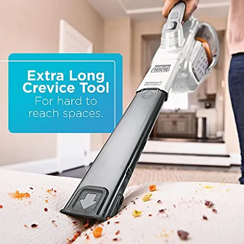 BLACK+DECKER AdvancedClean+ Cordless Handheld Vacuum, 4X Suction Power, White, Extra Long Crevice Tool - Image 3