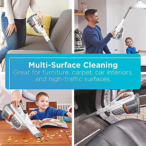 BLACK+DECKER AdvancedClean+ Cordless Handheld Vacuum, 4X Suction Power, White, Extra Long Crevice Tool - Image 4