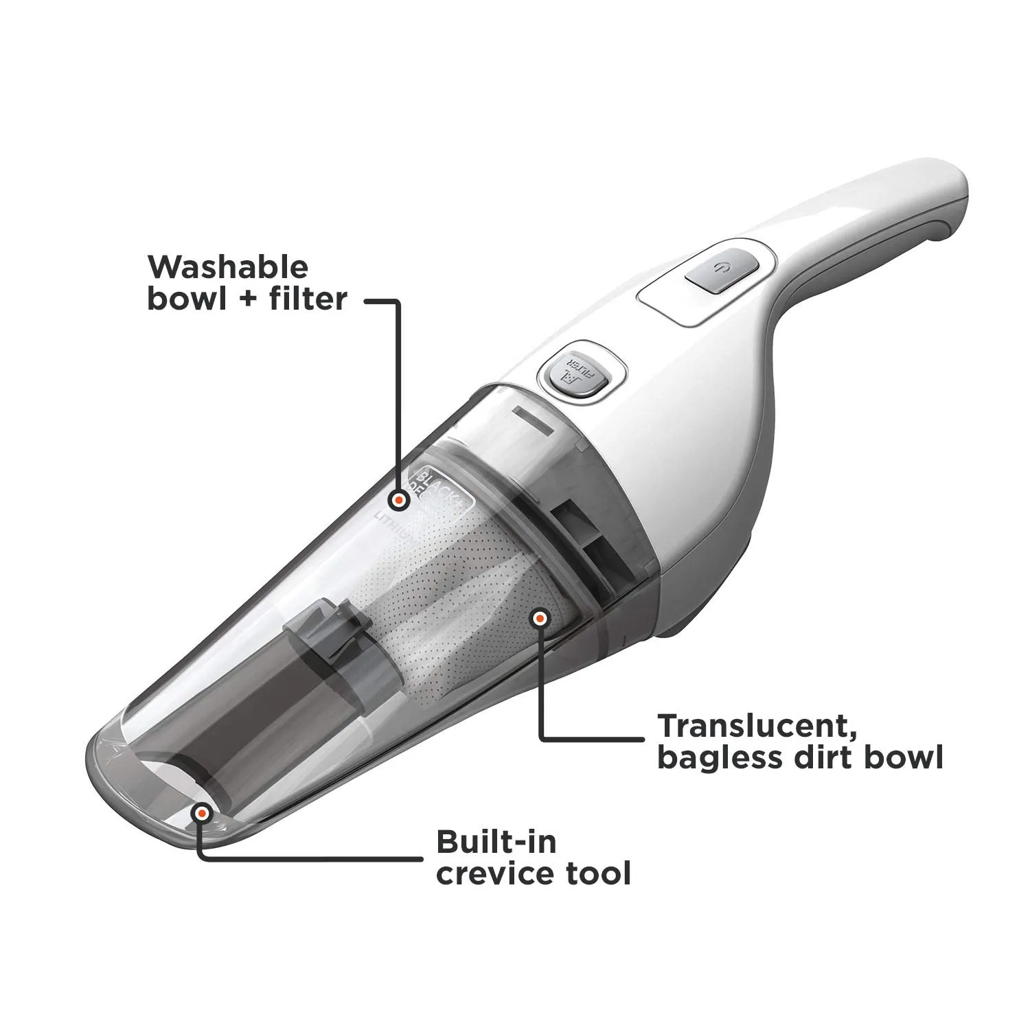 BLACK+DECKER Cordless Hand Vacuum 2Ah, Power White - Lightweight, Bagless, Easy to Clean - Image 2