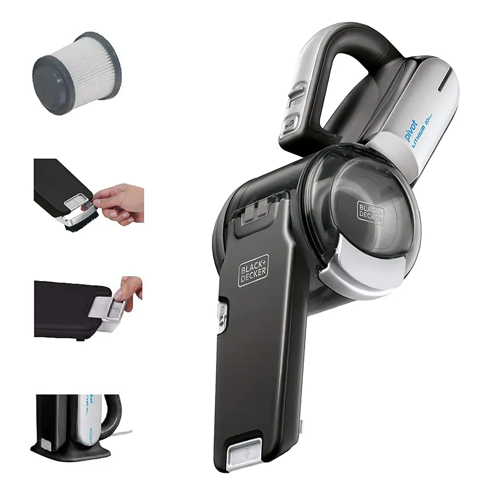 BLACK+DECKER dustbuster PIVOT VAC Cordless Handheld Vacuum with Crevice Tool, 15oz Capacity
