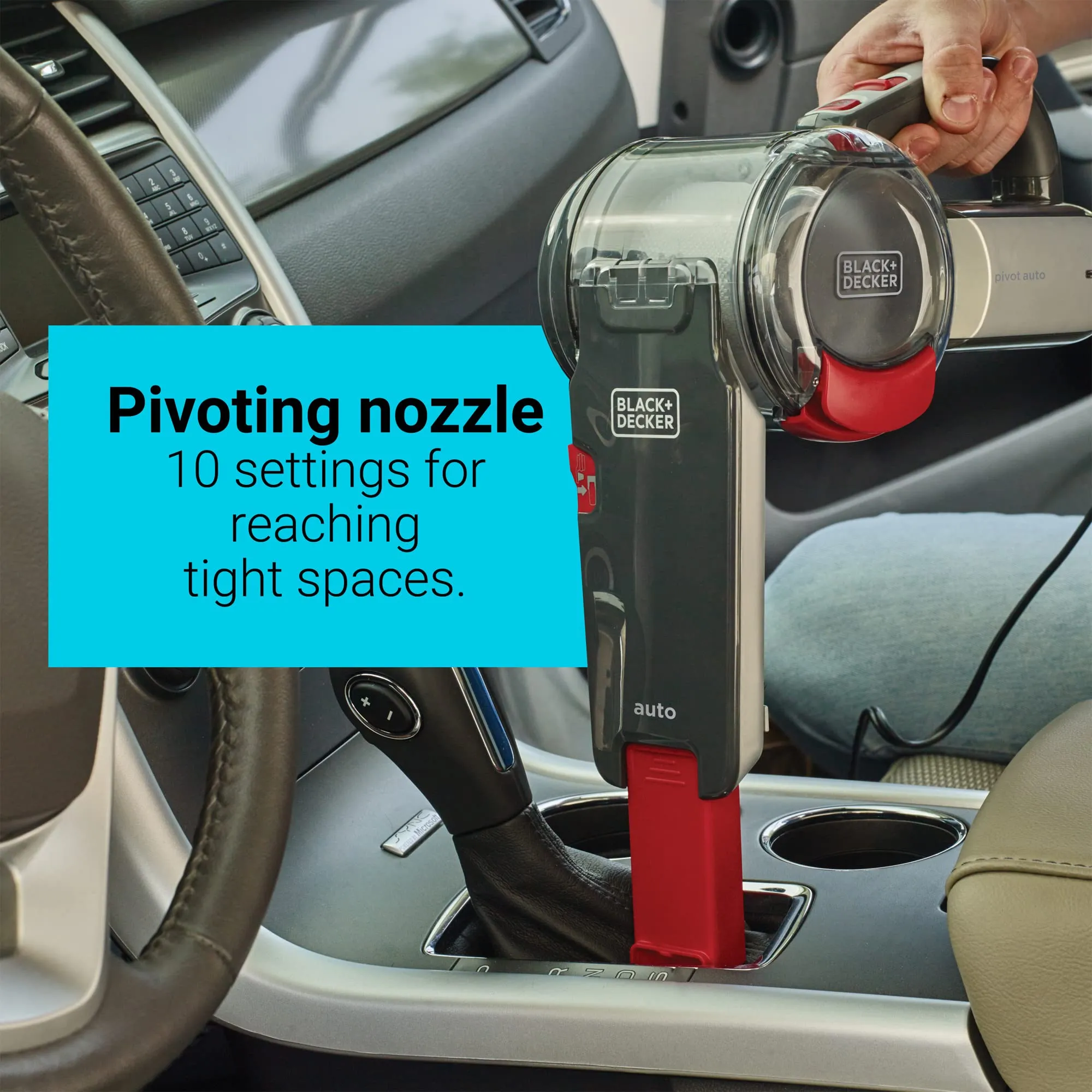 BLACK+DECKER Pivot Vac 12V DC Car Handheld Vacuum with Crevice Tool and Pivoting Nozzle, Black - Image 4
