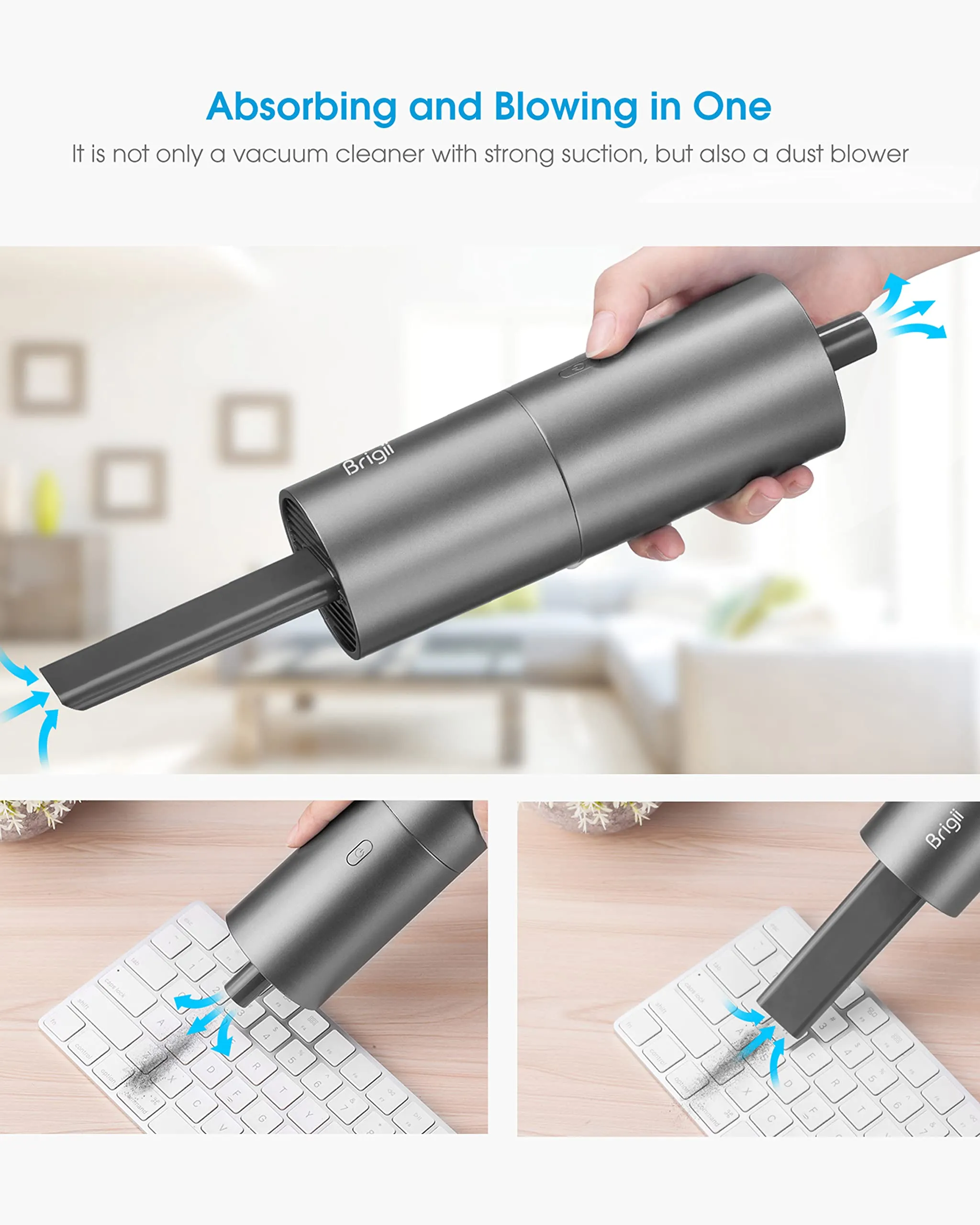 Brigii Mini Vacuum Cleaner - Cordless Handheld Dust Buster & Blower 2-in-1, Lightweight, USB Rechargeable - Image 3