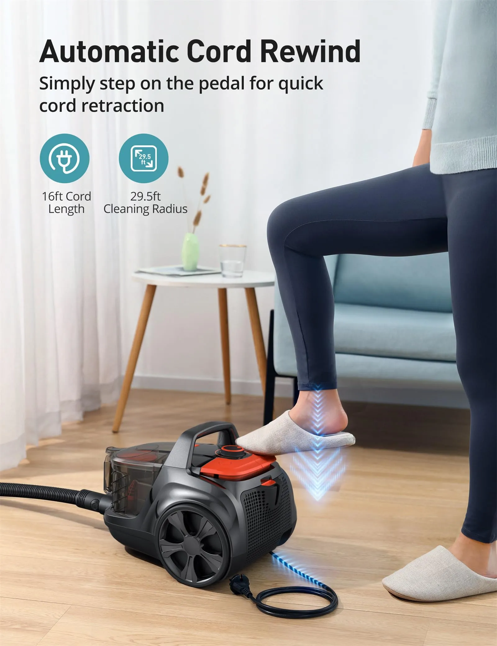 Canister Vacuum Cleaner 1200W Bagless with HEPA Filter, 3.7Qt Capacity, Lightweight for Floors & Pets 6 Canister Vacuum Cleaner 1200W Bagless with HEPA Filter, 3.7Qt Capacity, Lightweight for Floors & Pets - Image 6