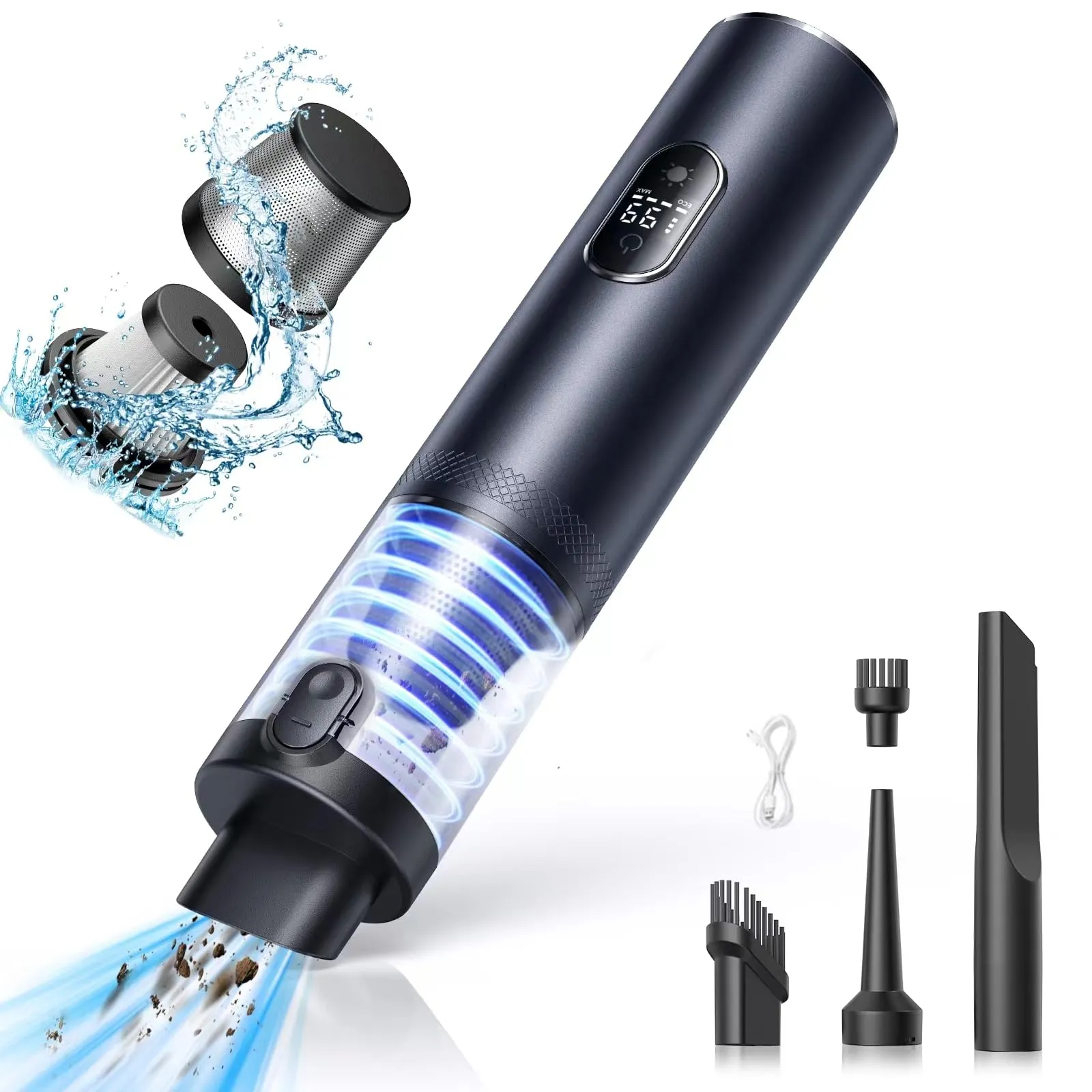 Car Vacuum Cleaner Handheld Cordless Portable Wireless 9000Pa Suction for Car Accessories, Silver