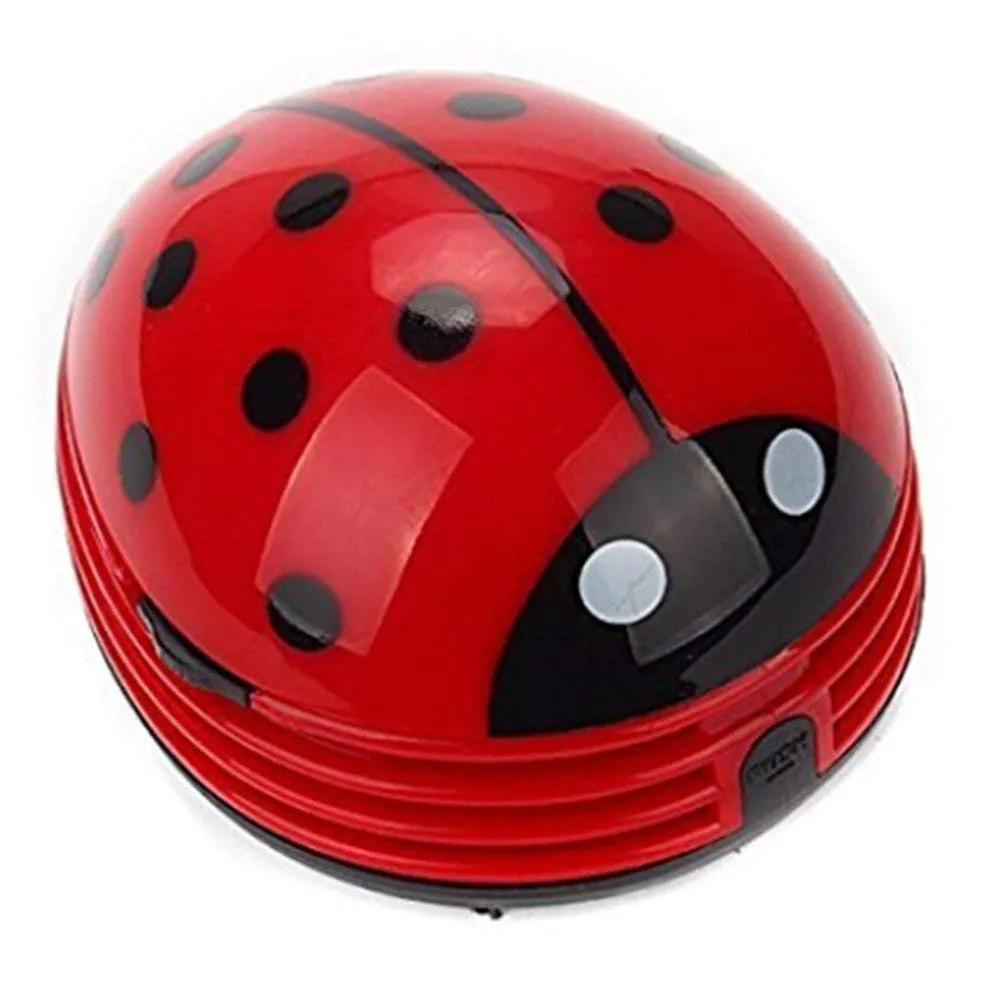 Cute Portable Beetle Ladybug Mini Handheld Vacuum Cleaner - Red Desktop Crumb Sweeper for Office